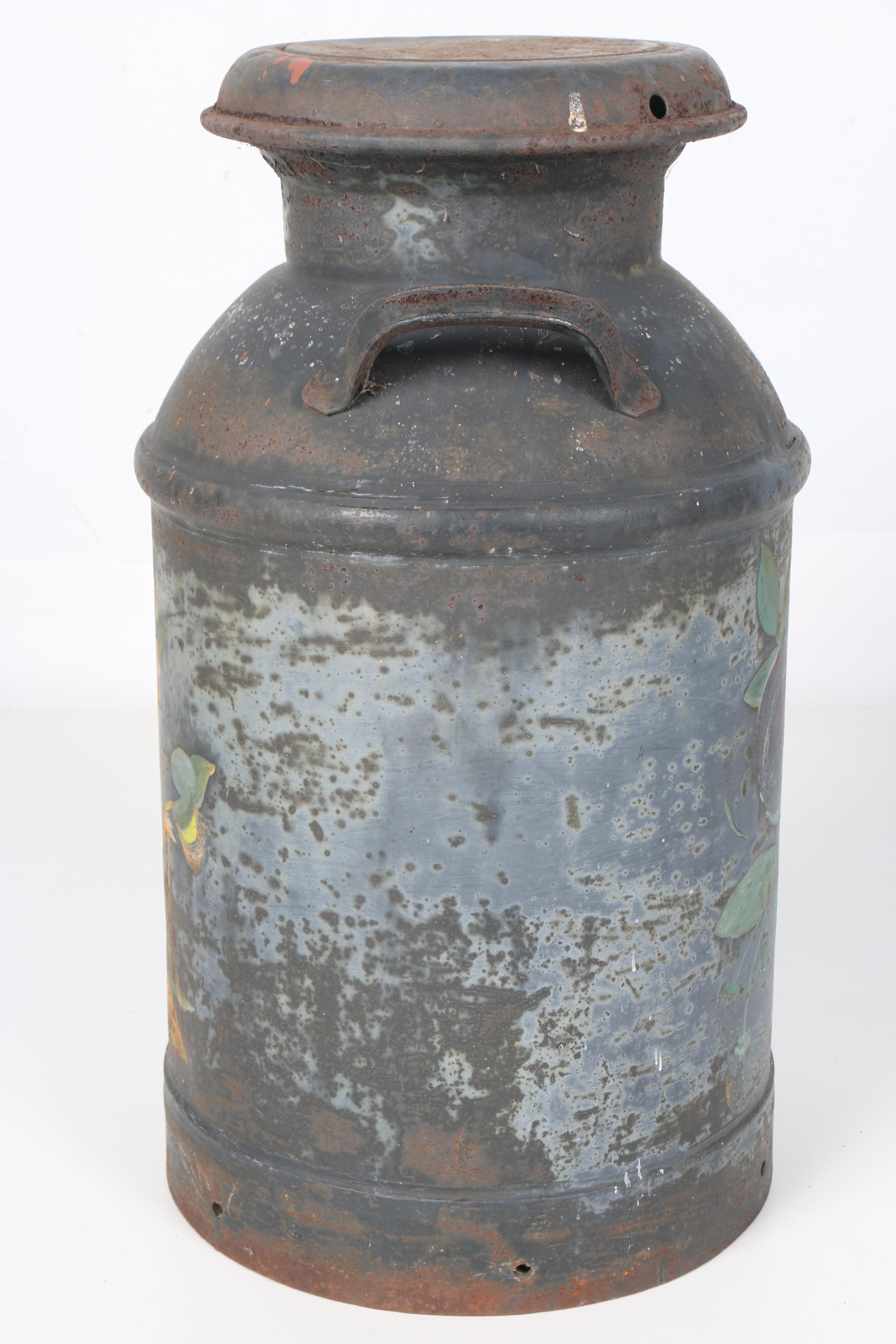 Vintage Hand Painted Metal Milk Jug