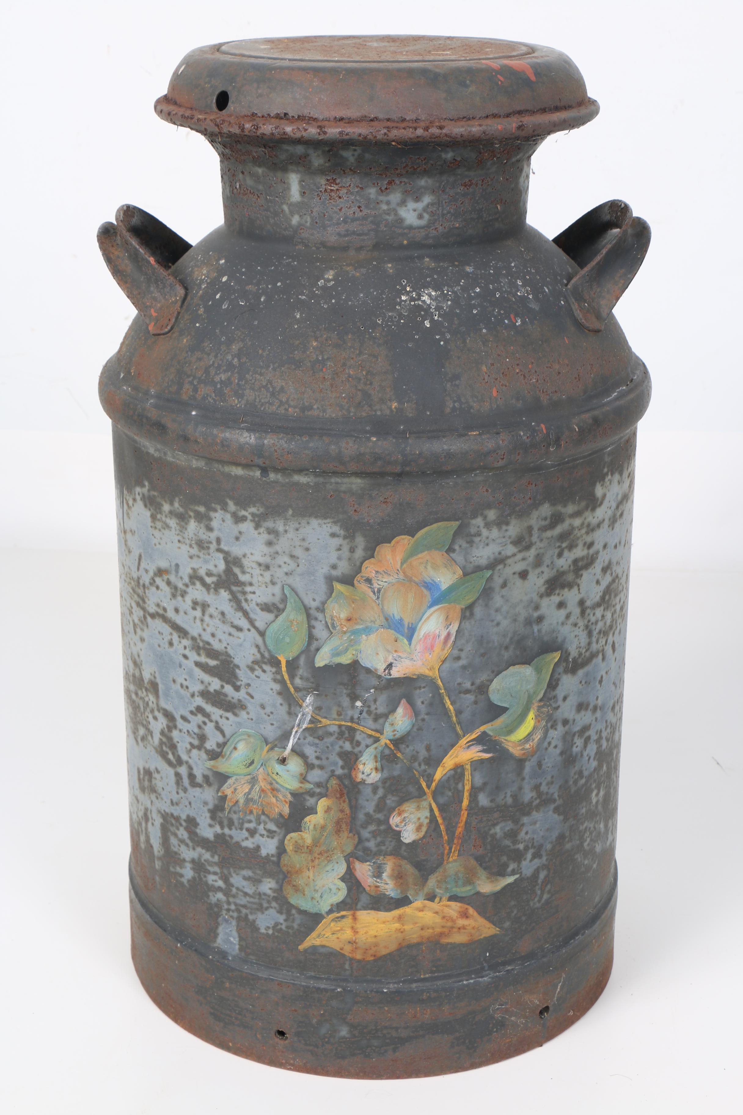 Vintage Hand Painted Metal Milk Jug