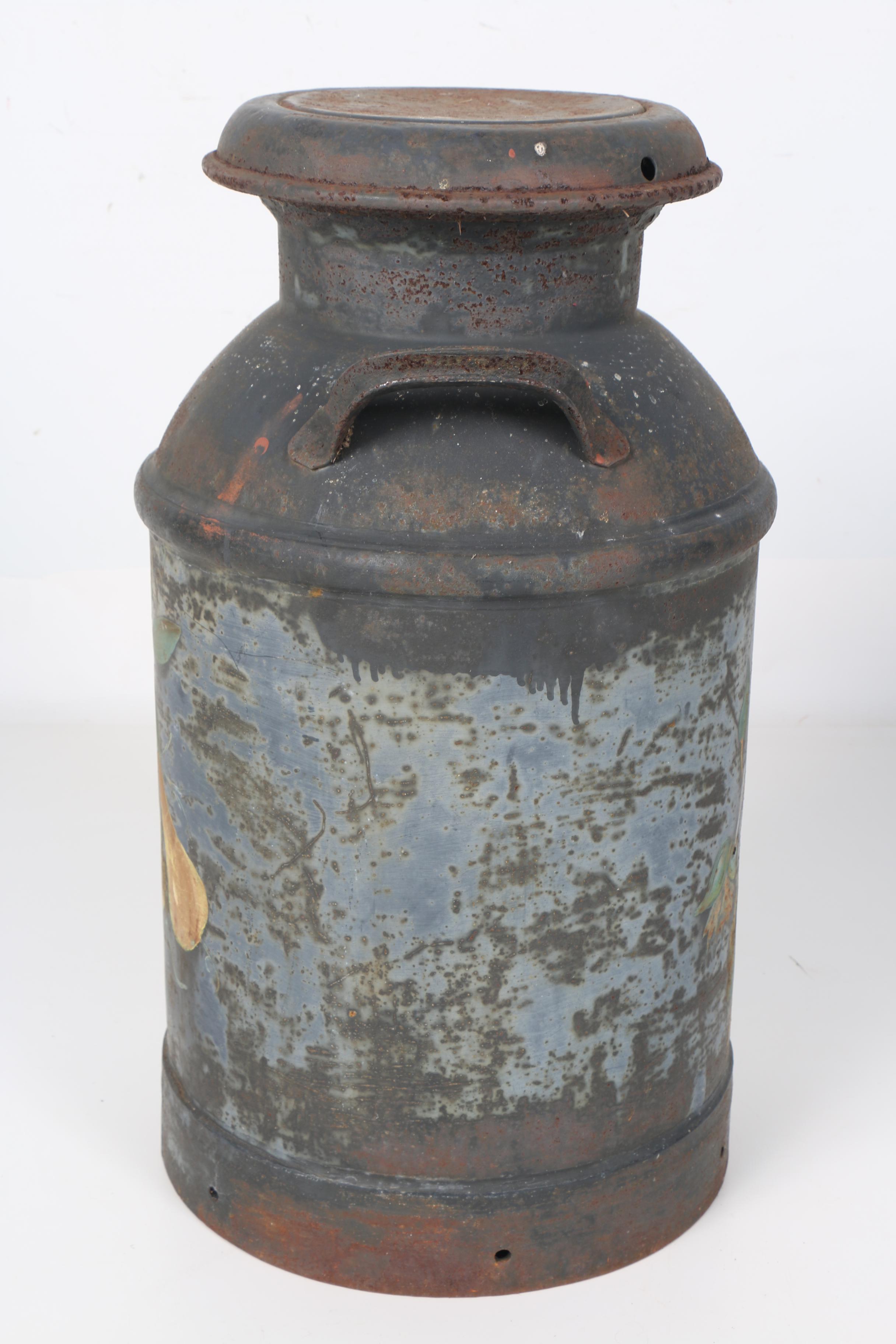 Vintage Hand Painted Metal Milk Jug