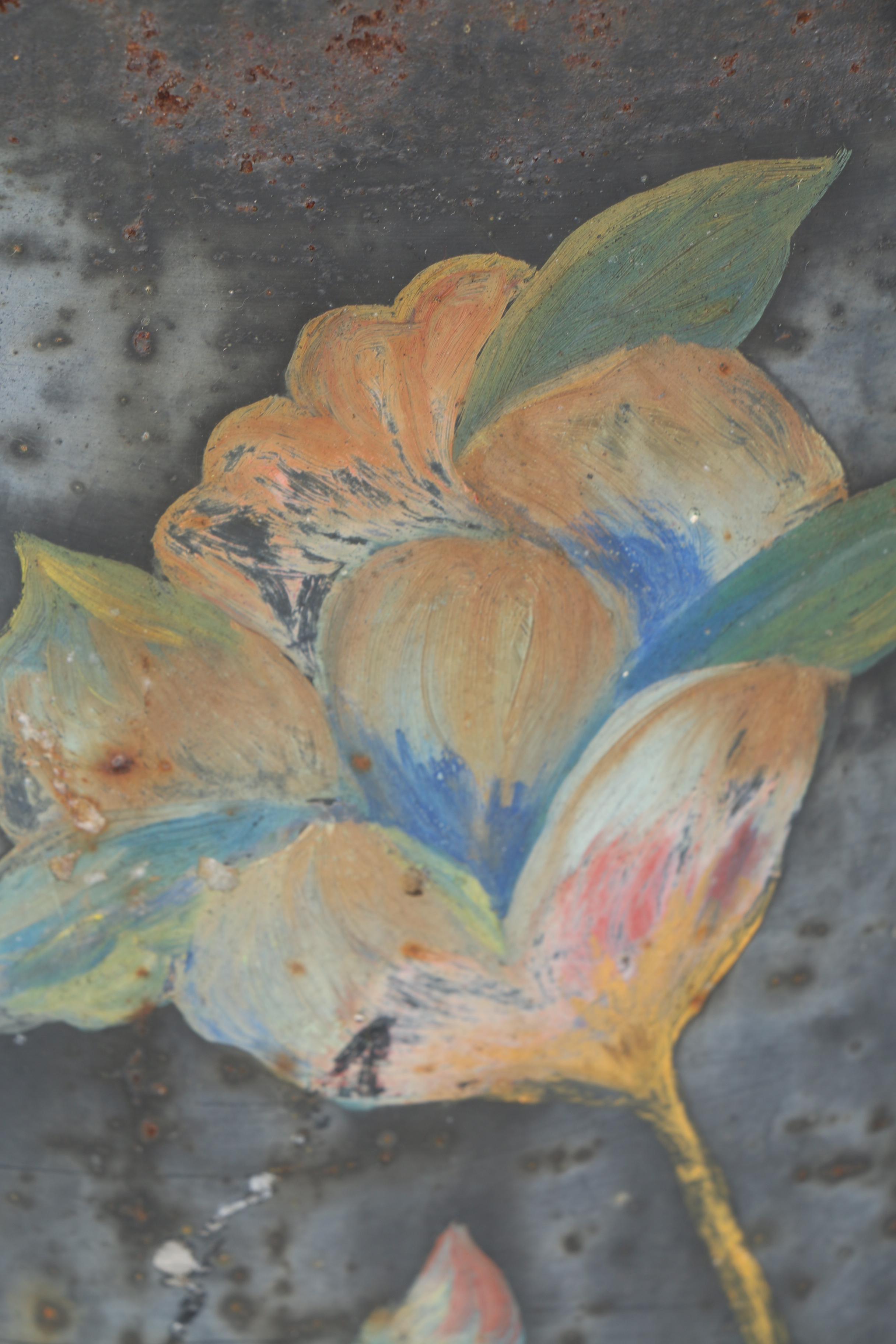 Vintage Hand Painted Metal Milk Jug