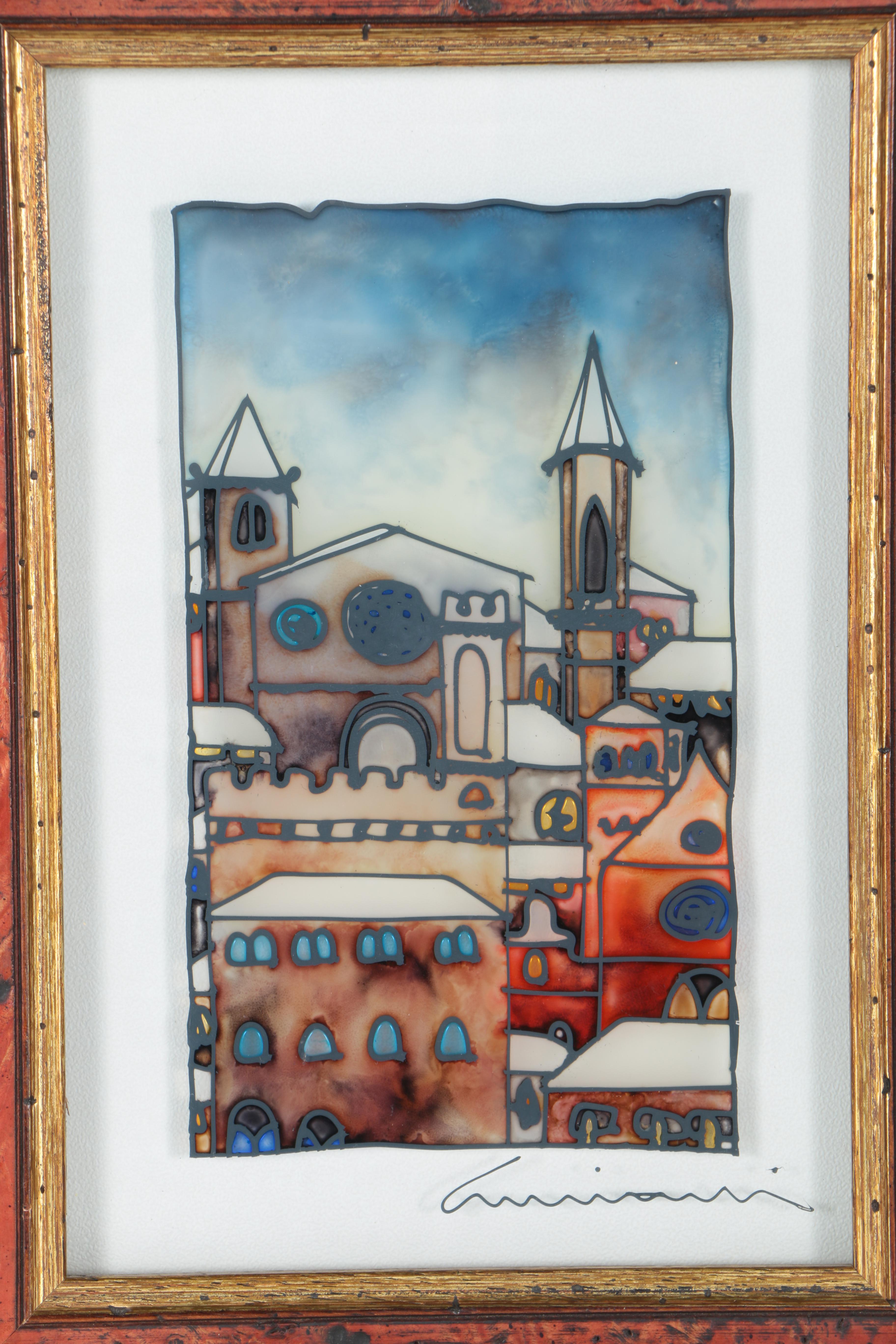 Massimo Cruciani Oil Painting on Glass of Townscapes