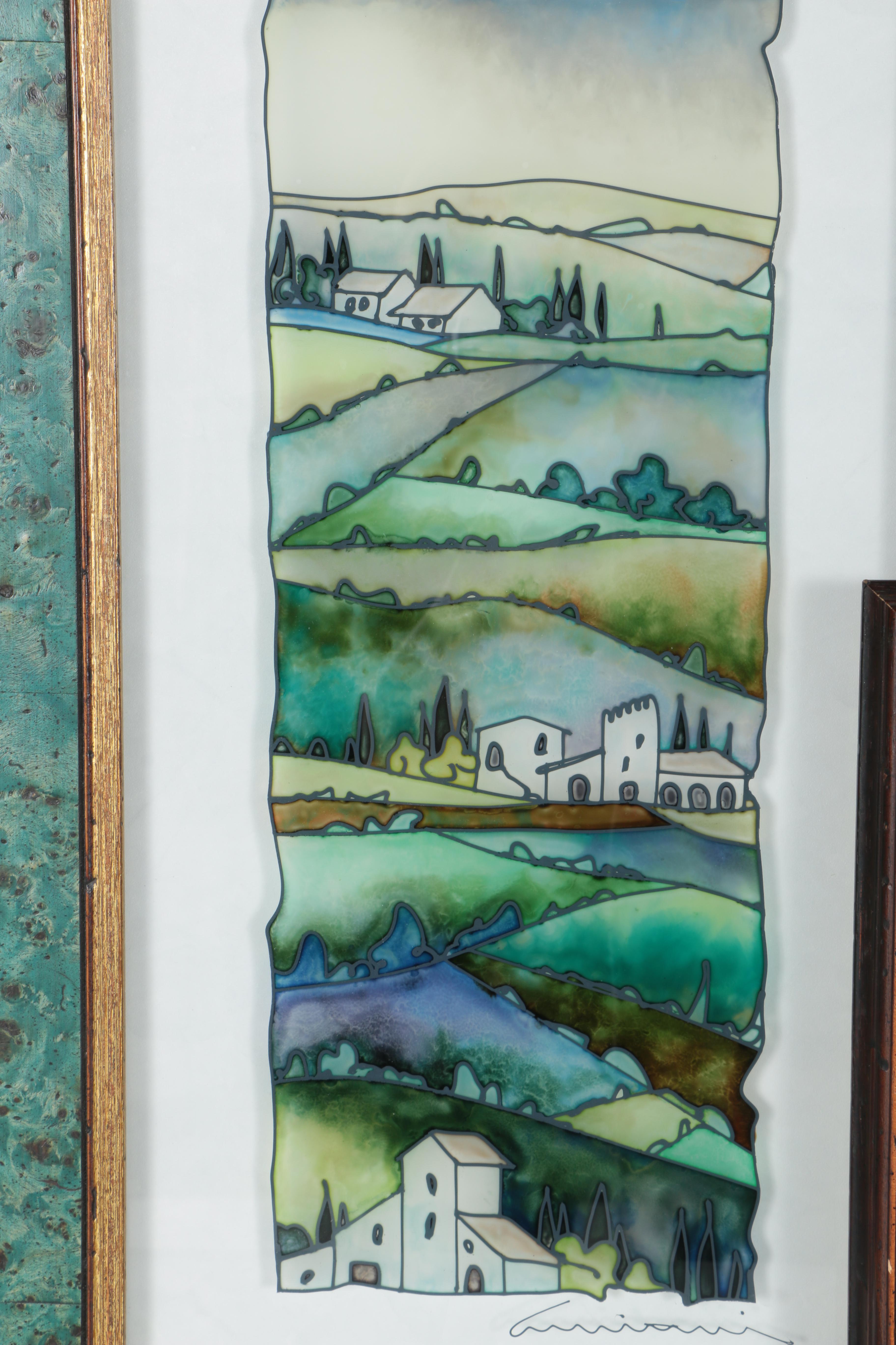 Massimo Cruciani Oil Painting on Glass of Townscapes