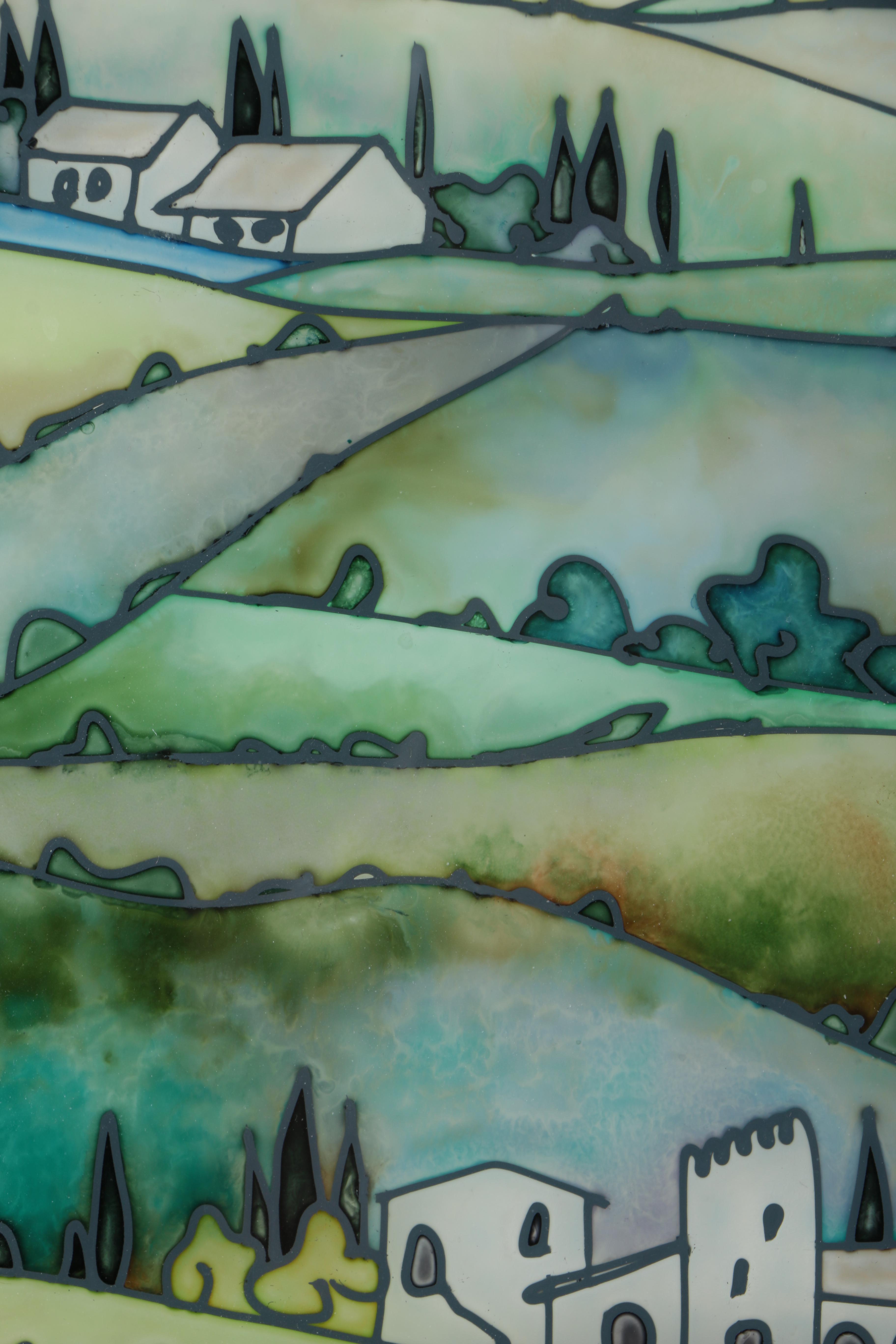 Massimo Cruciani Oil Painting on Glass of Townscapes