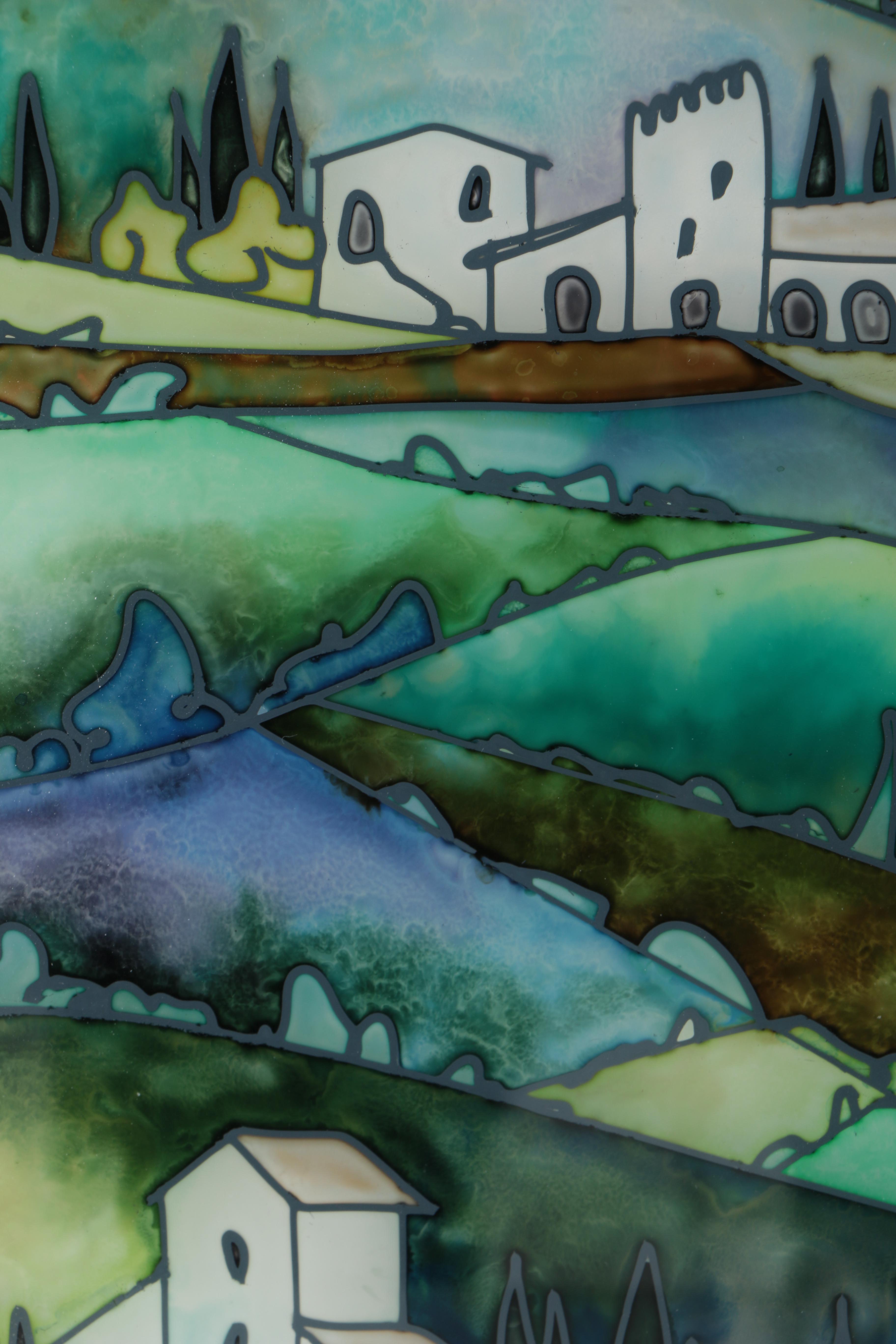 Massimo Cruciani Oil Painting on Glass of Townscapes