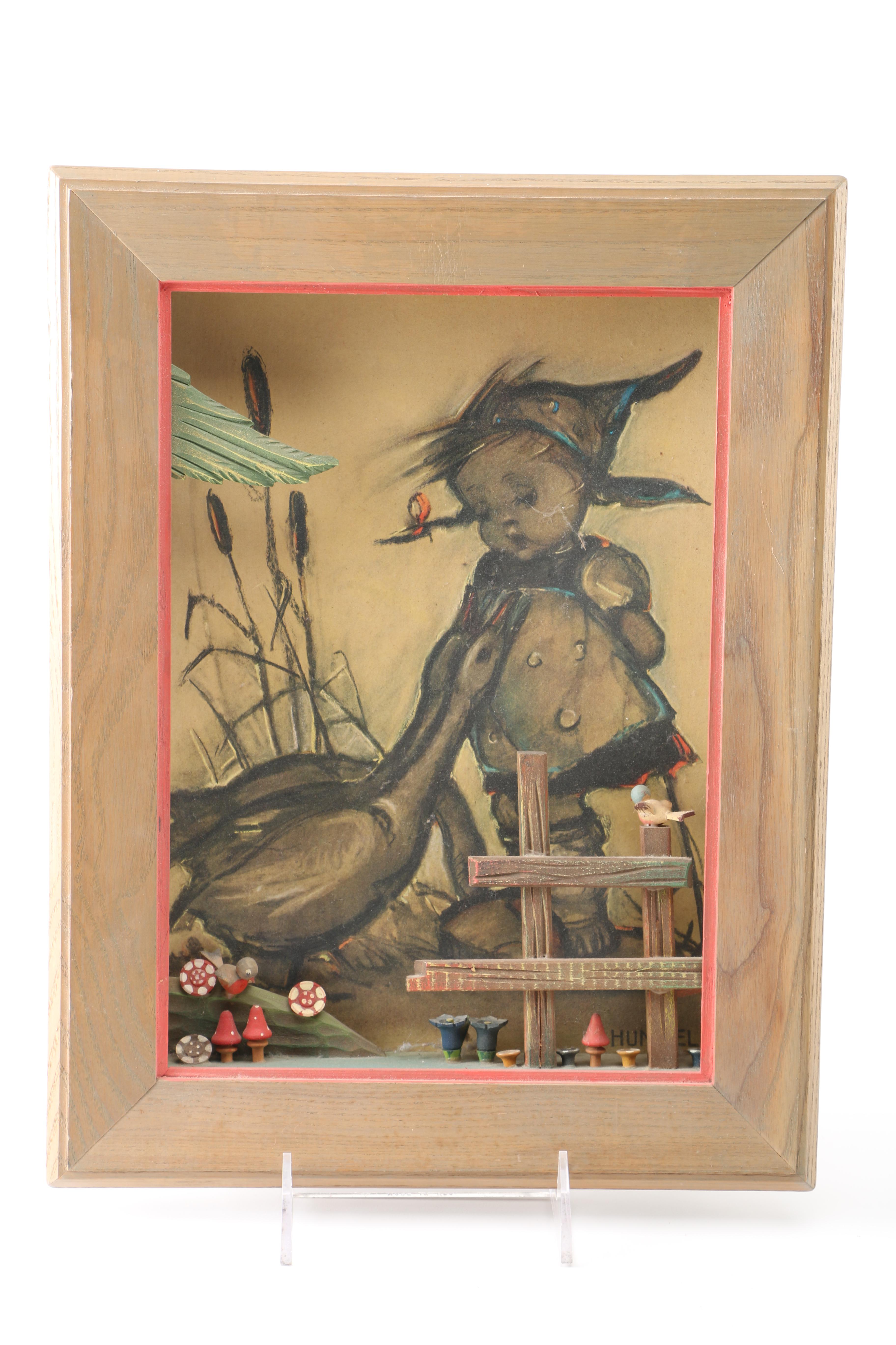After Maria Innocentia Hummel Lithograph and Wood Shadow Boxes