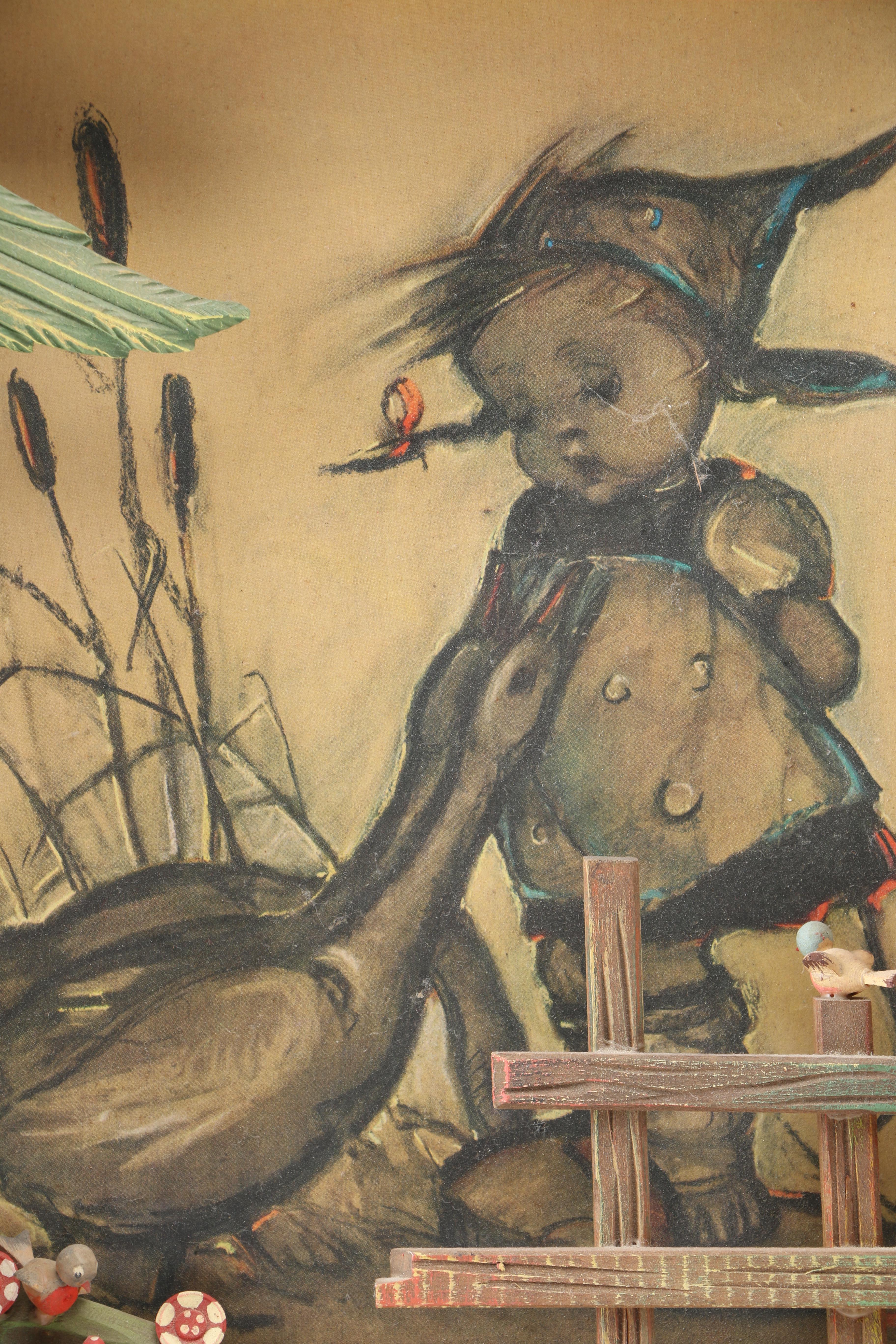 After Maria Innocentia Hummel Lithograph and Wood Shadow Boxes