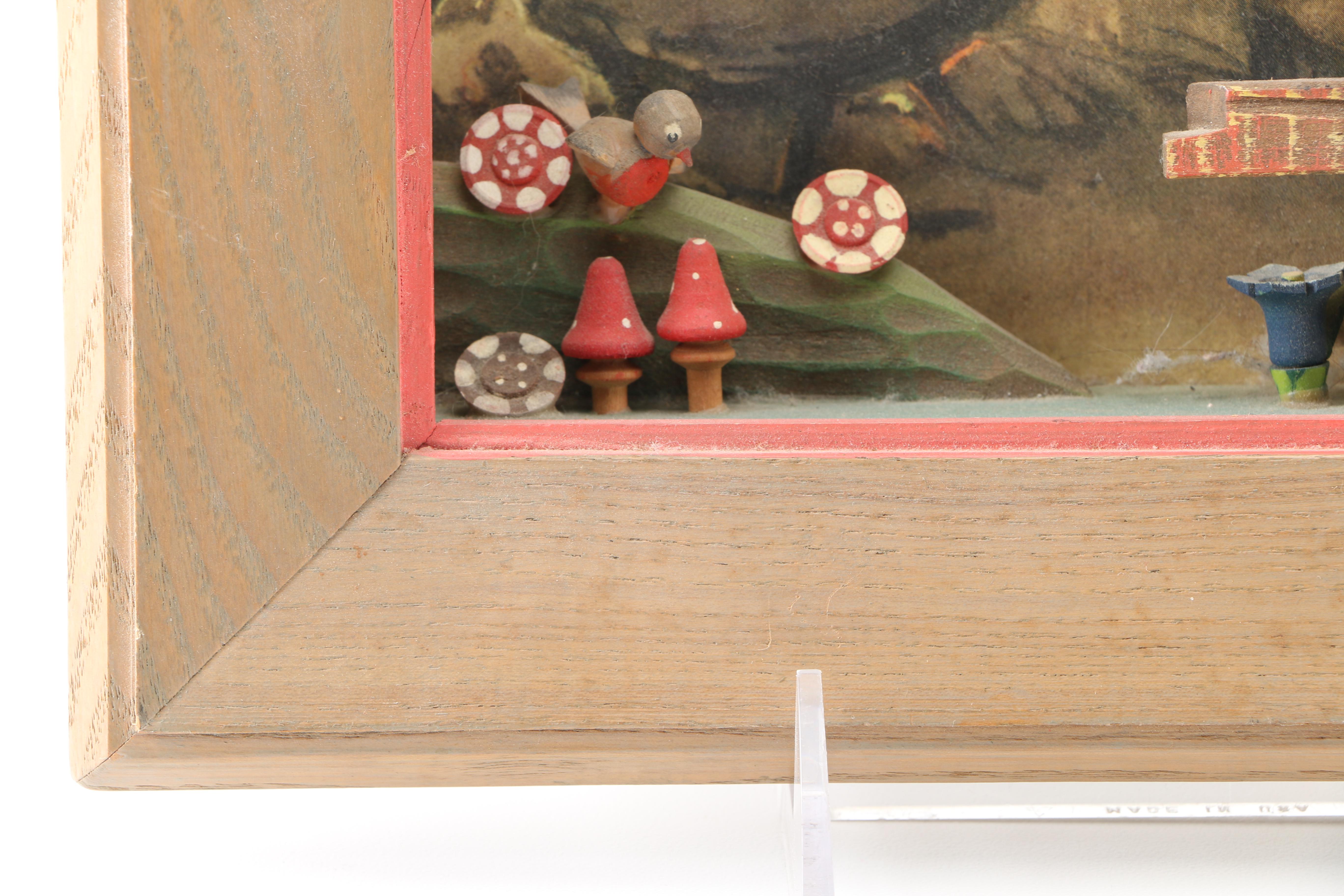 After Maria Innocentia Hummel Lithograph and Wood Shadow Boxes