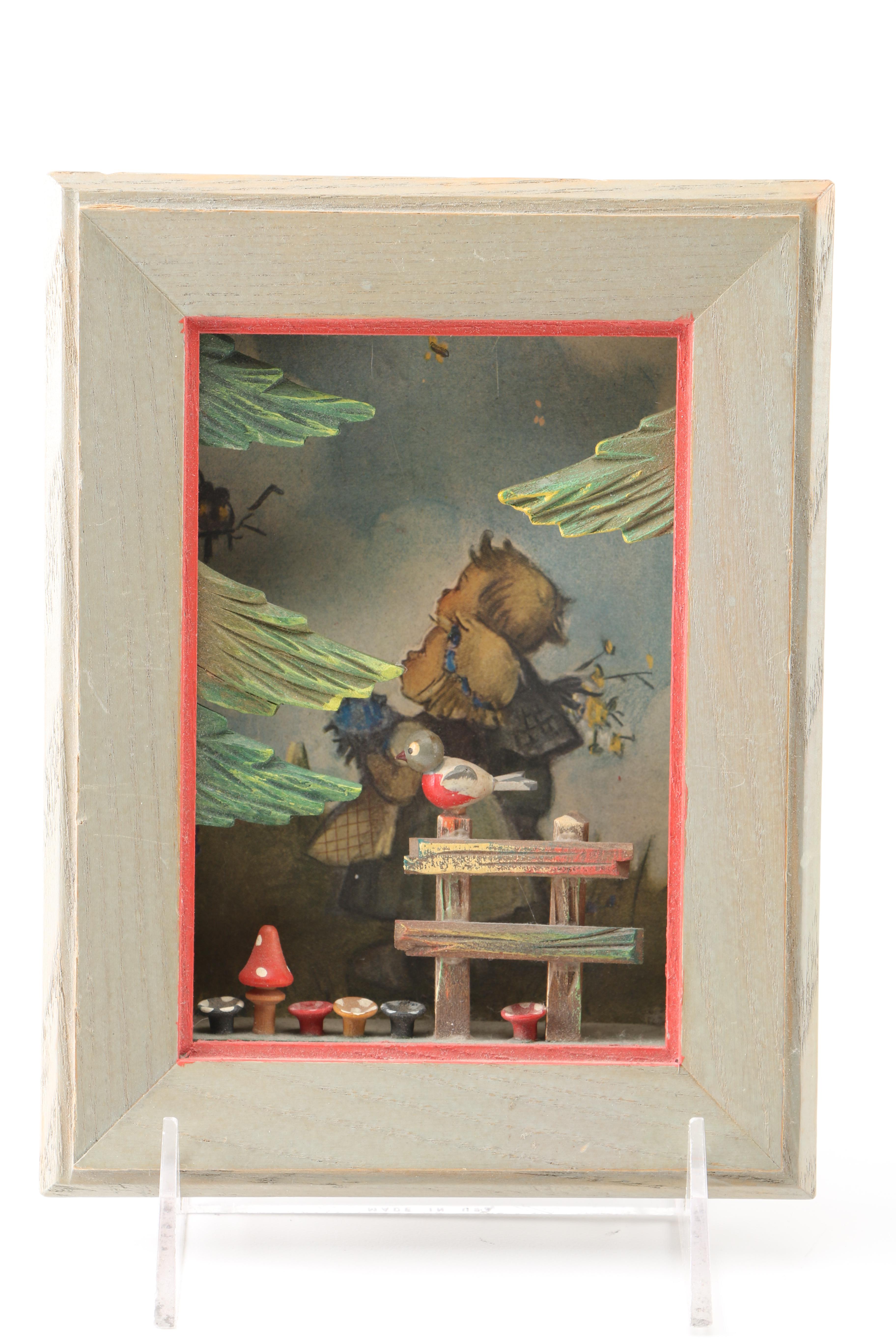 After Maria Innocentia Hummel Lithograph and Wood Shadow Boxes