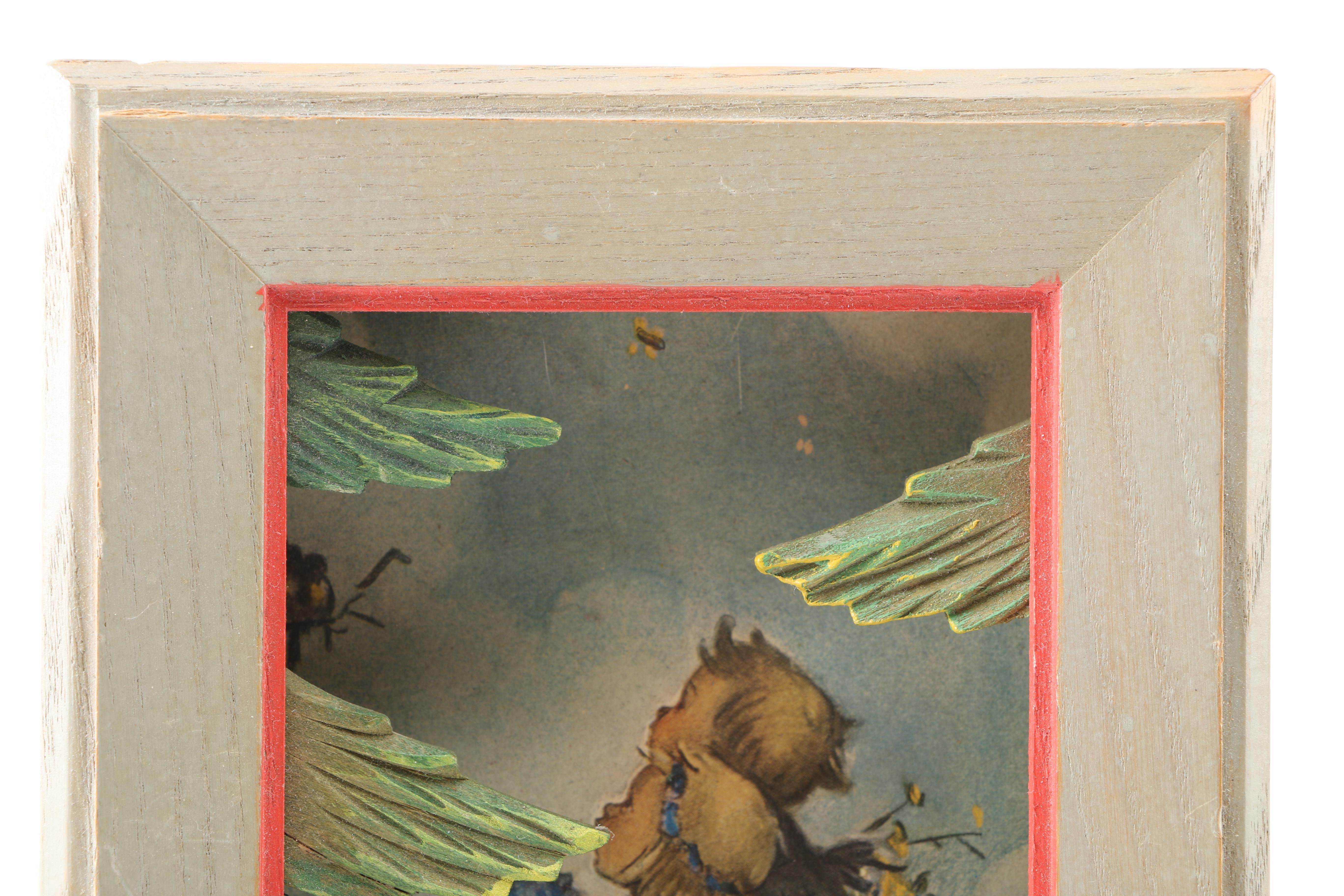 After Maria Innocentia Hummel Lithograph and Wood Shadow Boxes