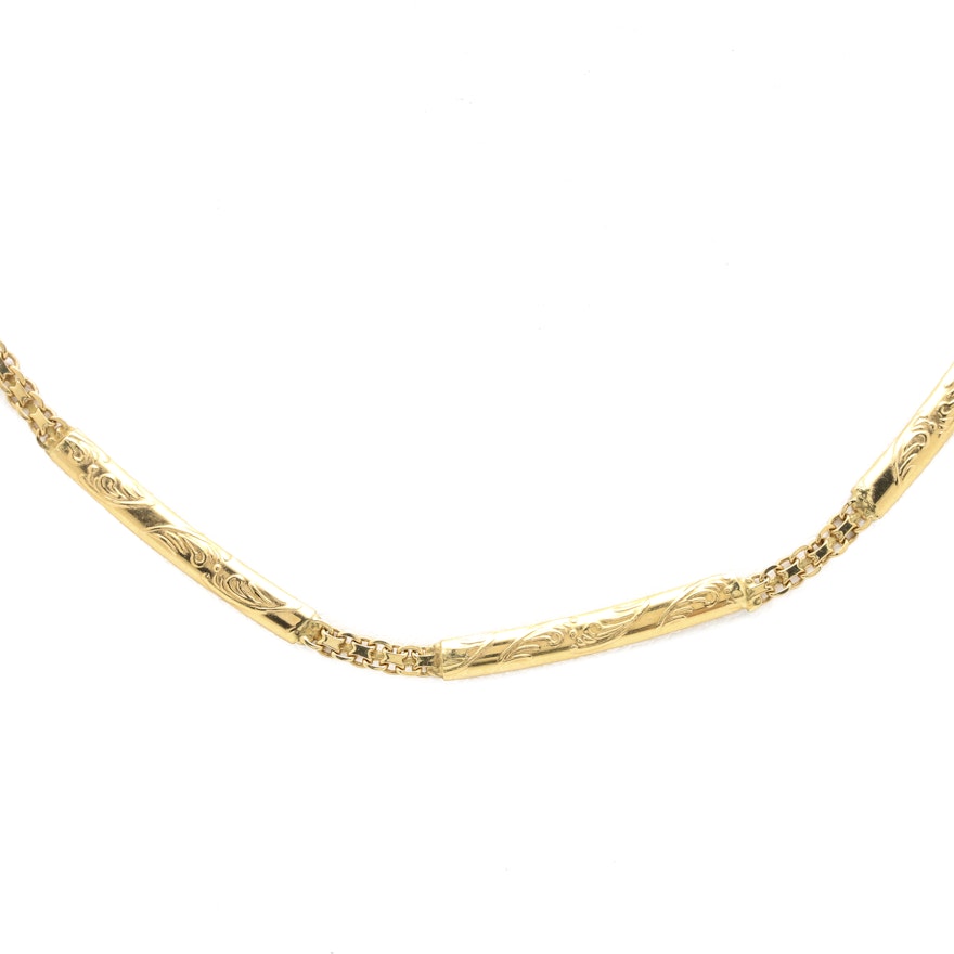 18K Yellow Gold Fancy Link Necklace With 14K Clasp