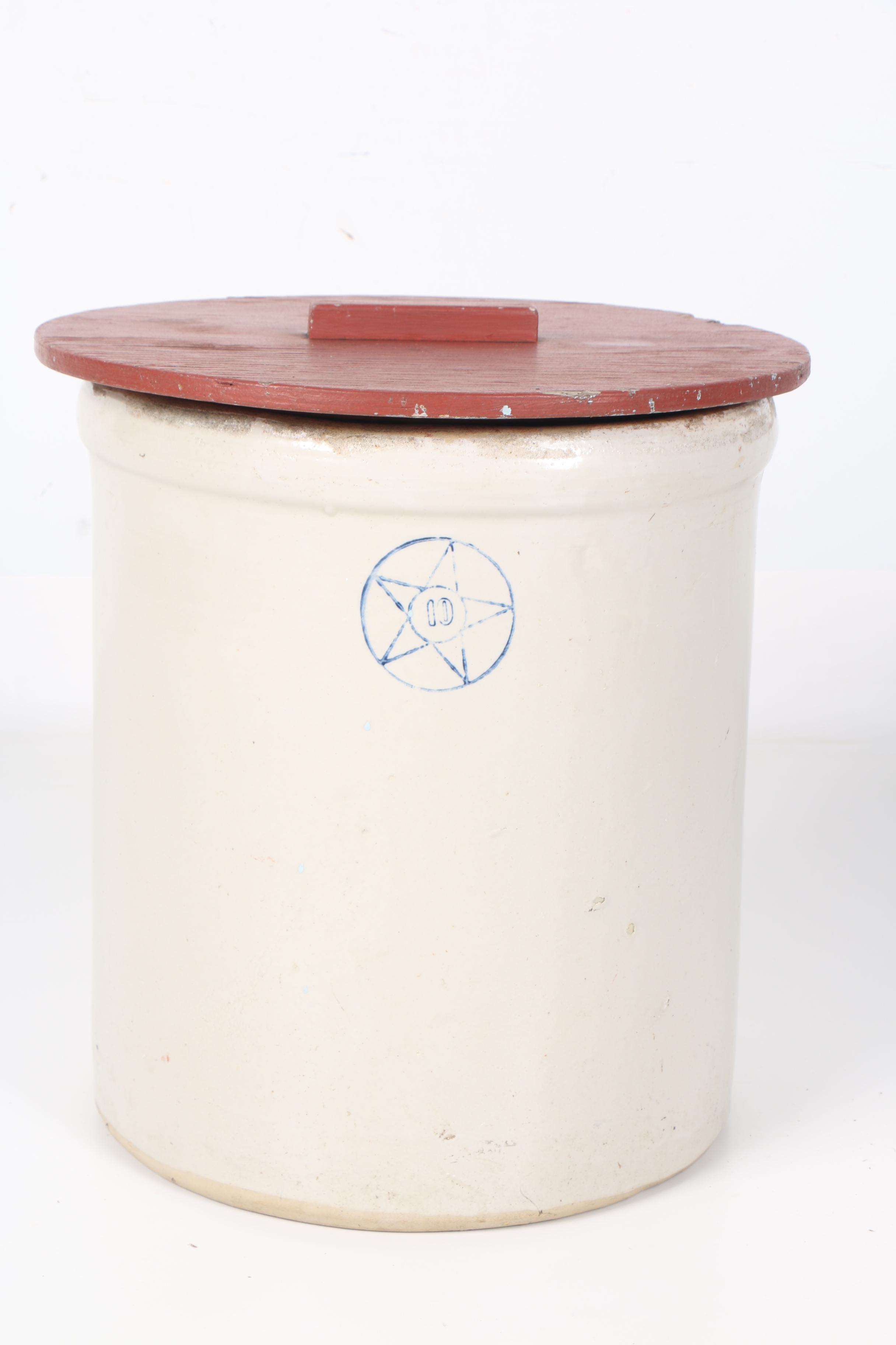 Vintage Lidded Stoneware Crock