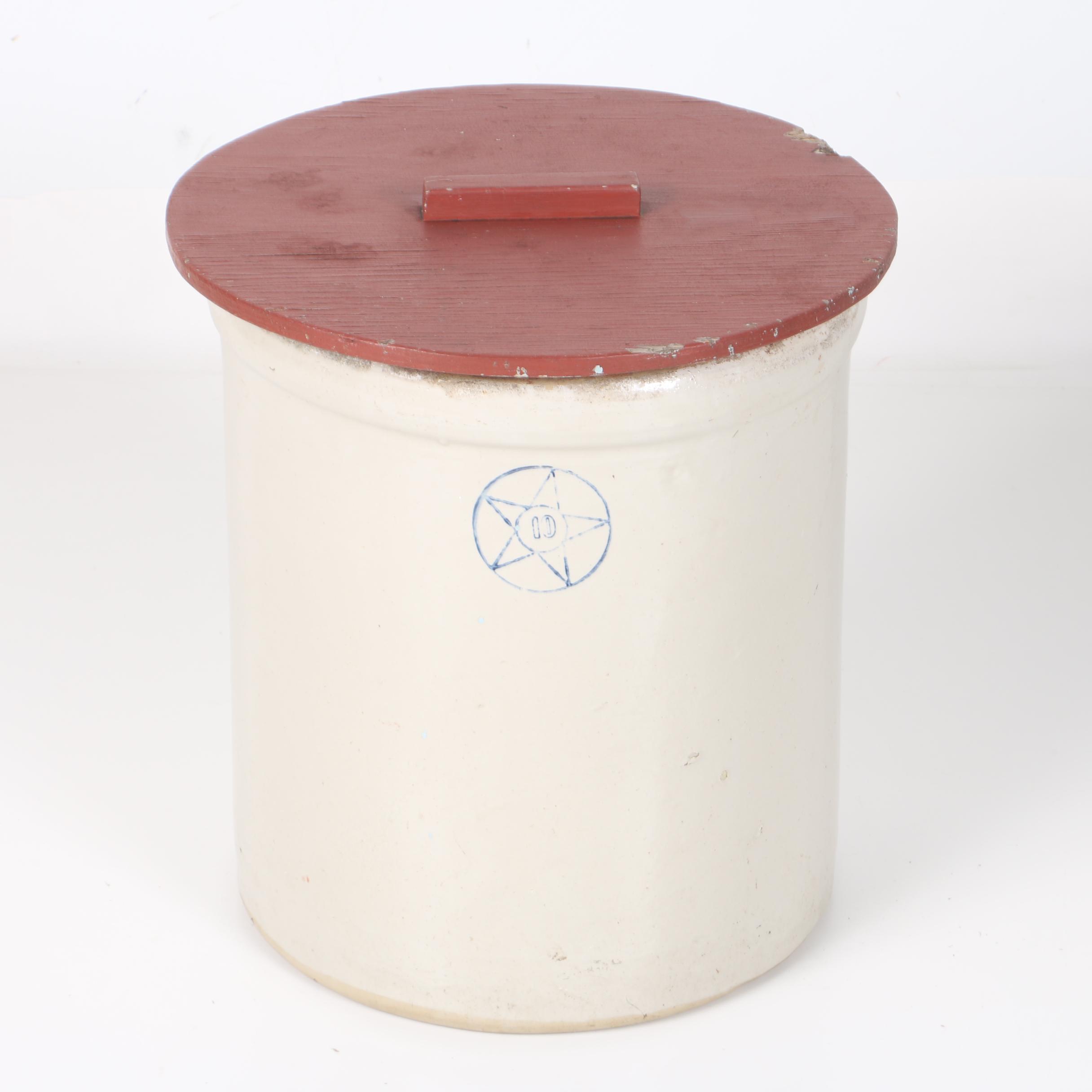 Vintage Lidded Stoneware Crock