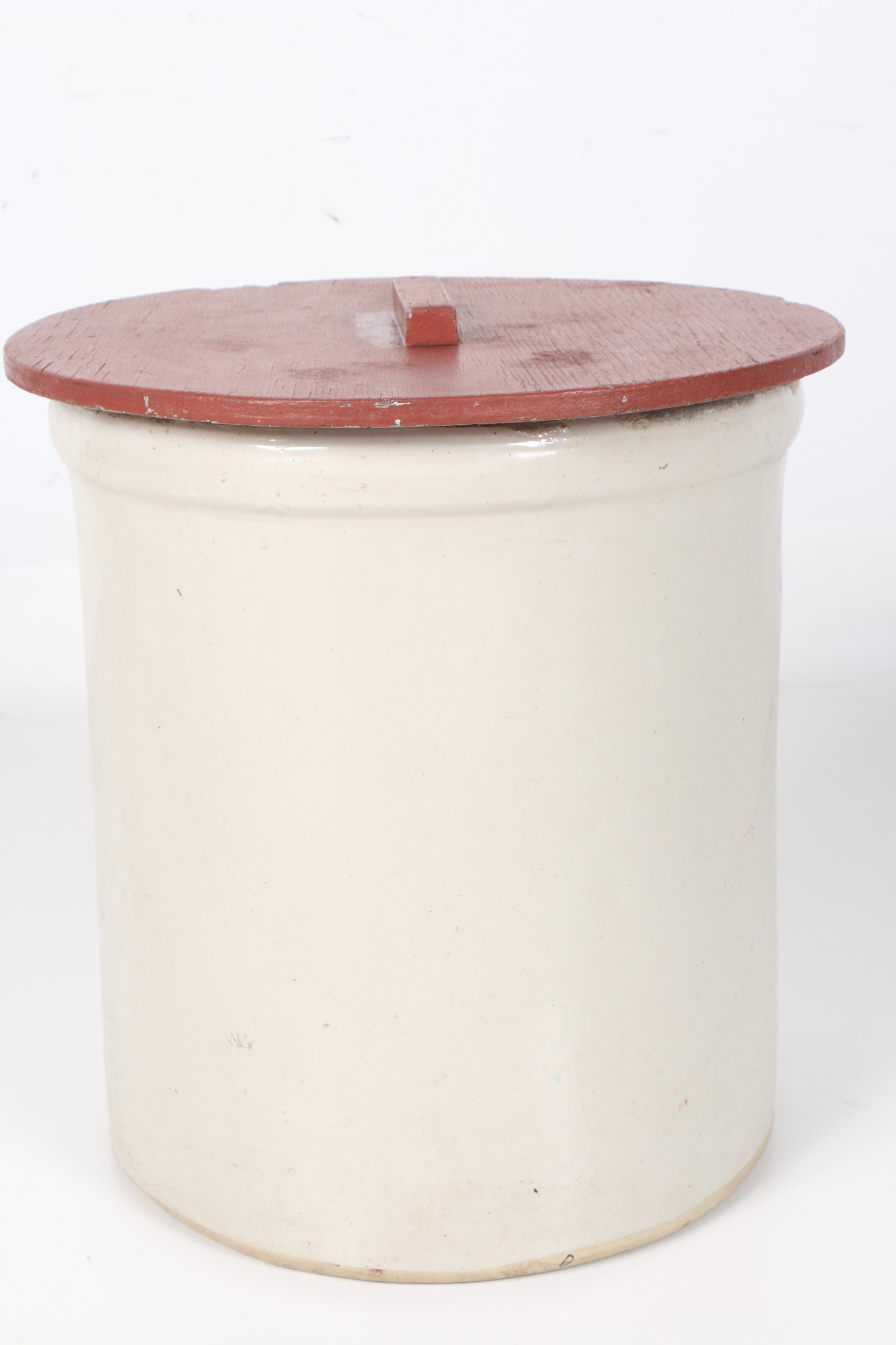 Vintage Lidded Stoneware Crock
