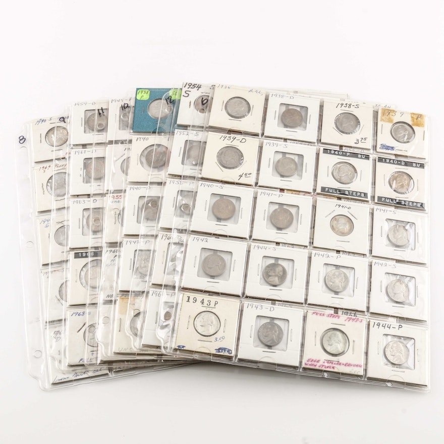 Six Binder Pages of Jefferson Nickels