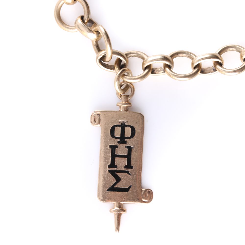 14K and 10K Yellow Gold  Charm Bracelet With Greek Fraternity Charms