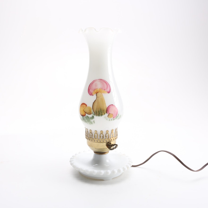 Converted Milk Glass Hurricane Mushroom Lamp