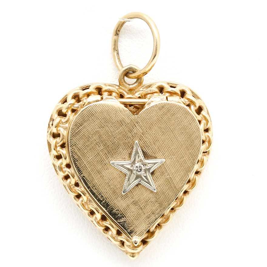 14K Yellow Gold Diamond Heart Pendant