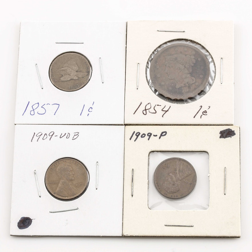 Four U.S. One-Cent Coins