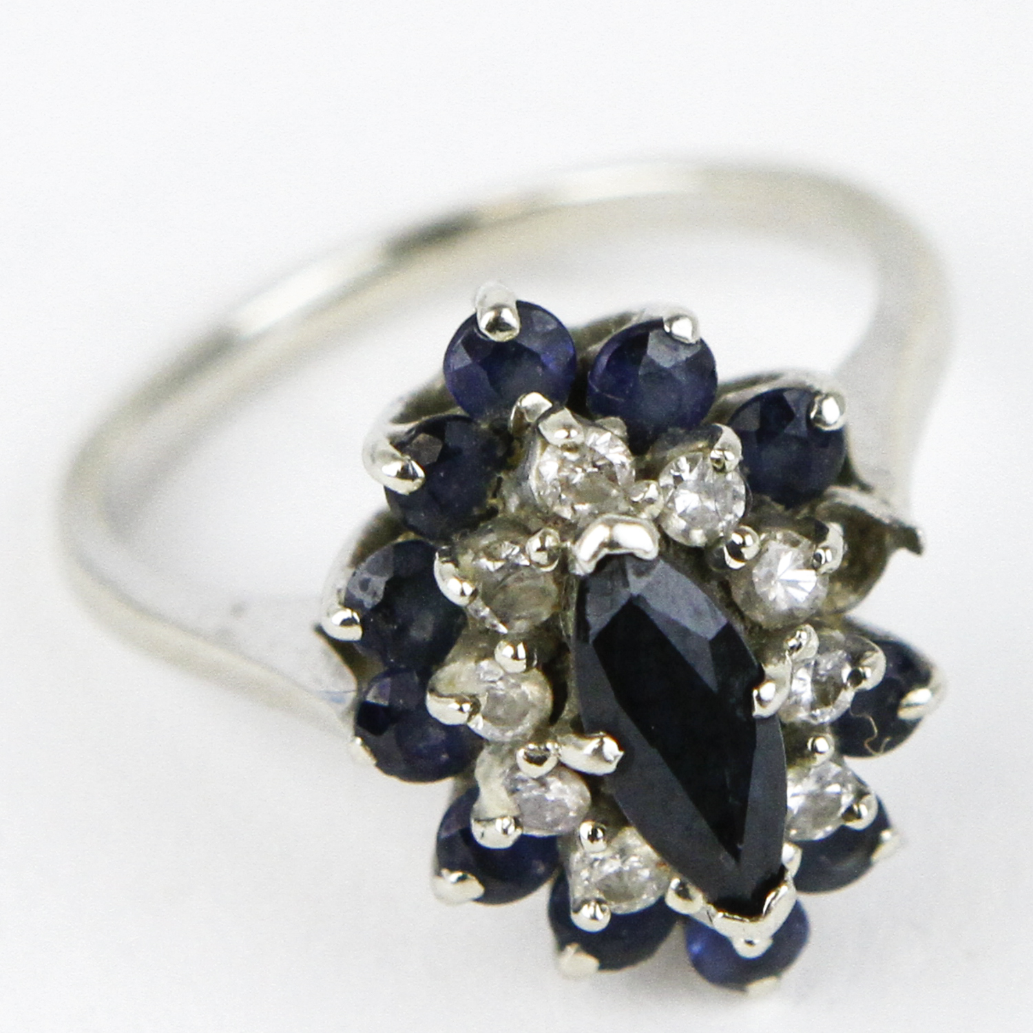 10K White Gold, Sapphire, and Diamond Cocktail Ring