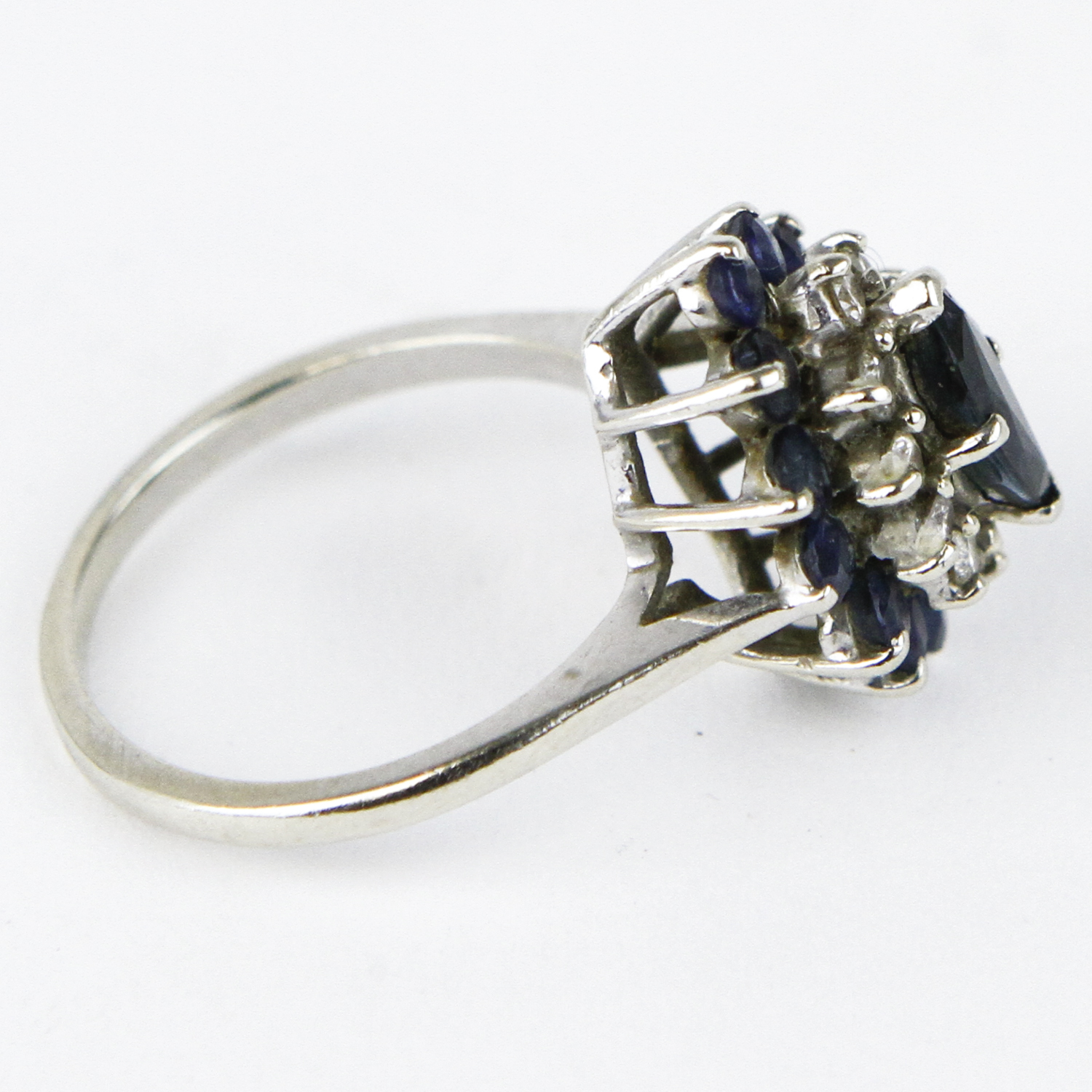 10K White Gold, Sapphire, and Diamond Cocktail Ring