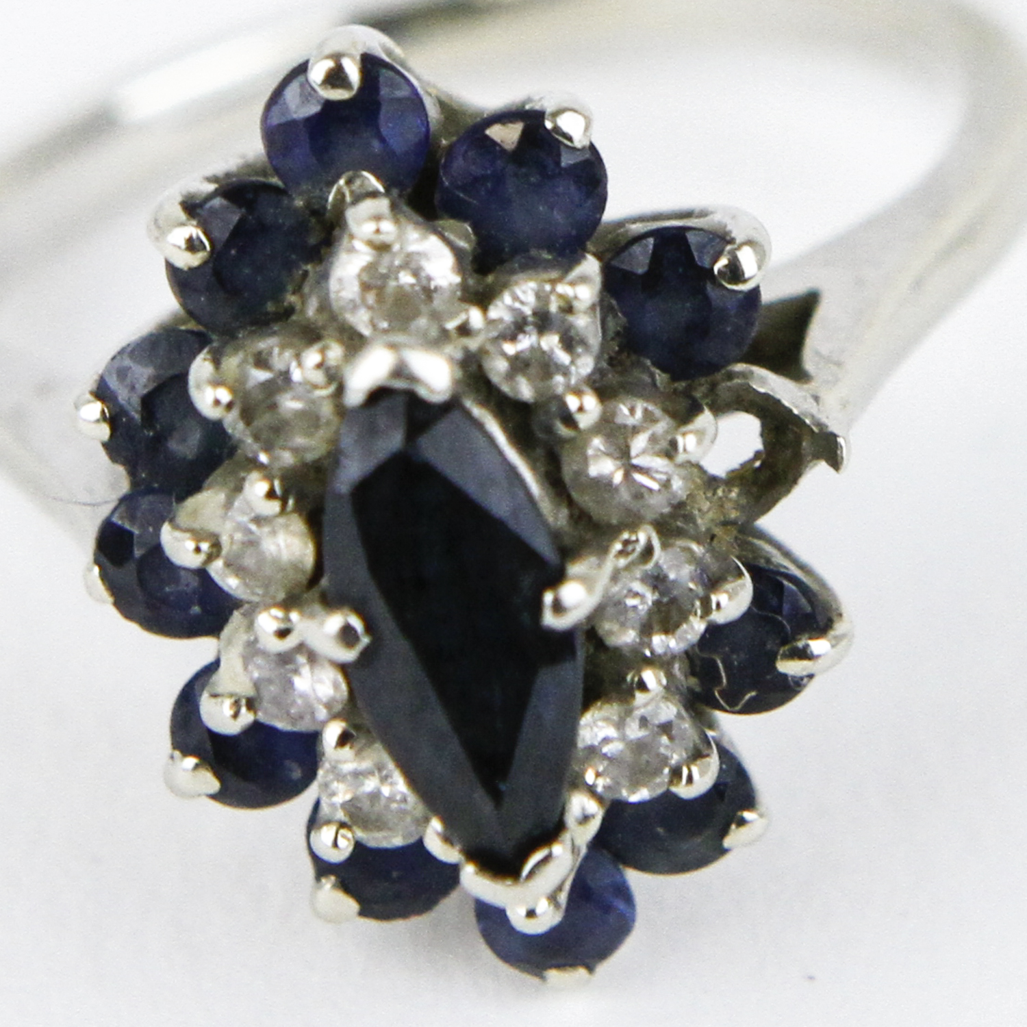 10K White Gold, Sapphire, and Diamond Cocktail Ring