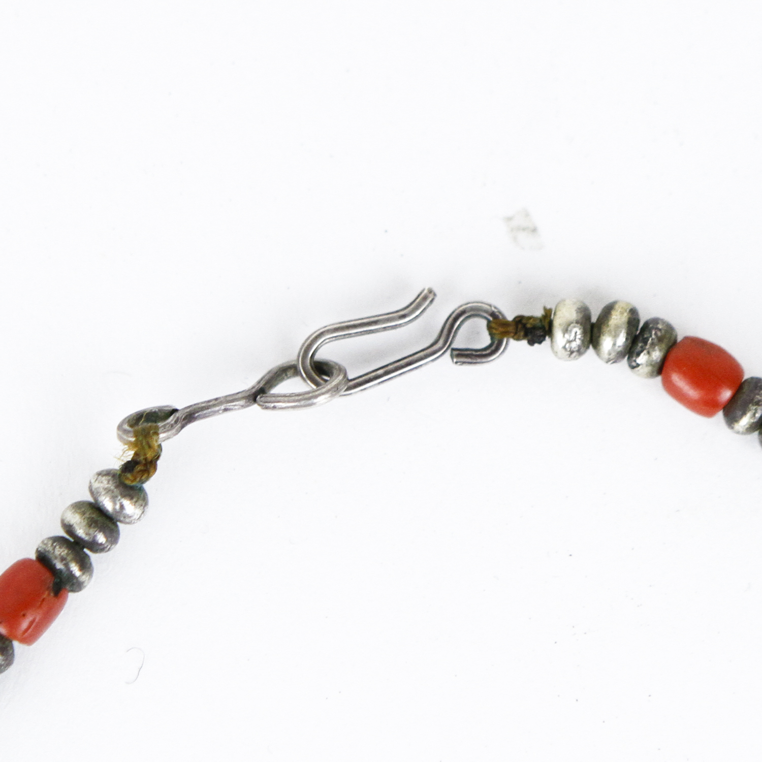 Vintage Tibetan Silver, Coral, and Jadeite Jade Beaded Necklace