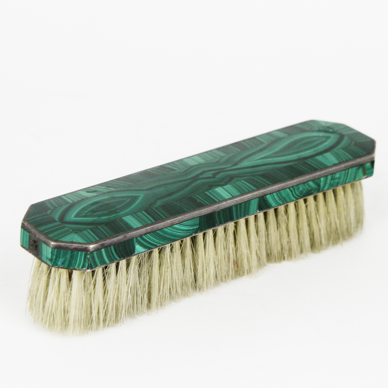 Art Deco Sterling Silver and Malachite Clothing Brush