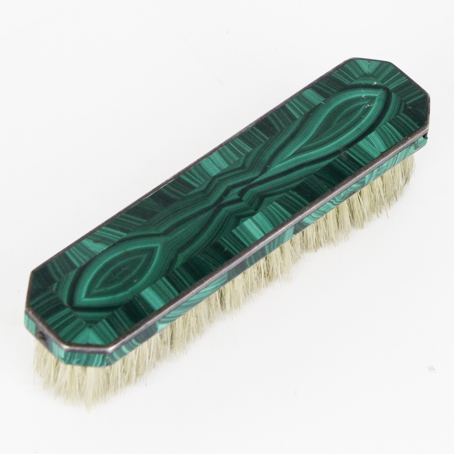 Art Deco Sterling Silver and Malachite Clothing Brush