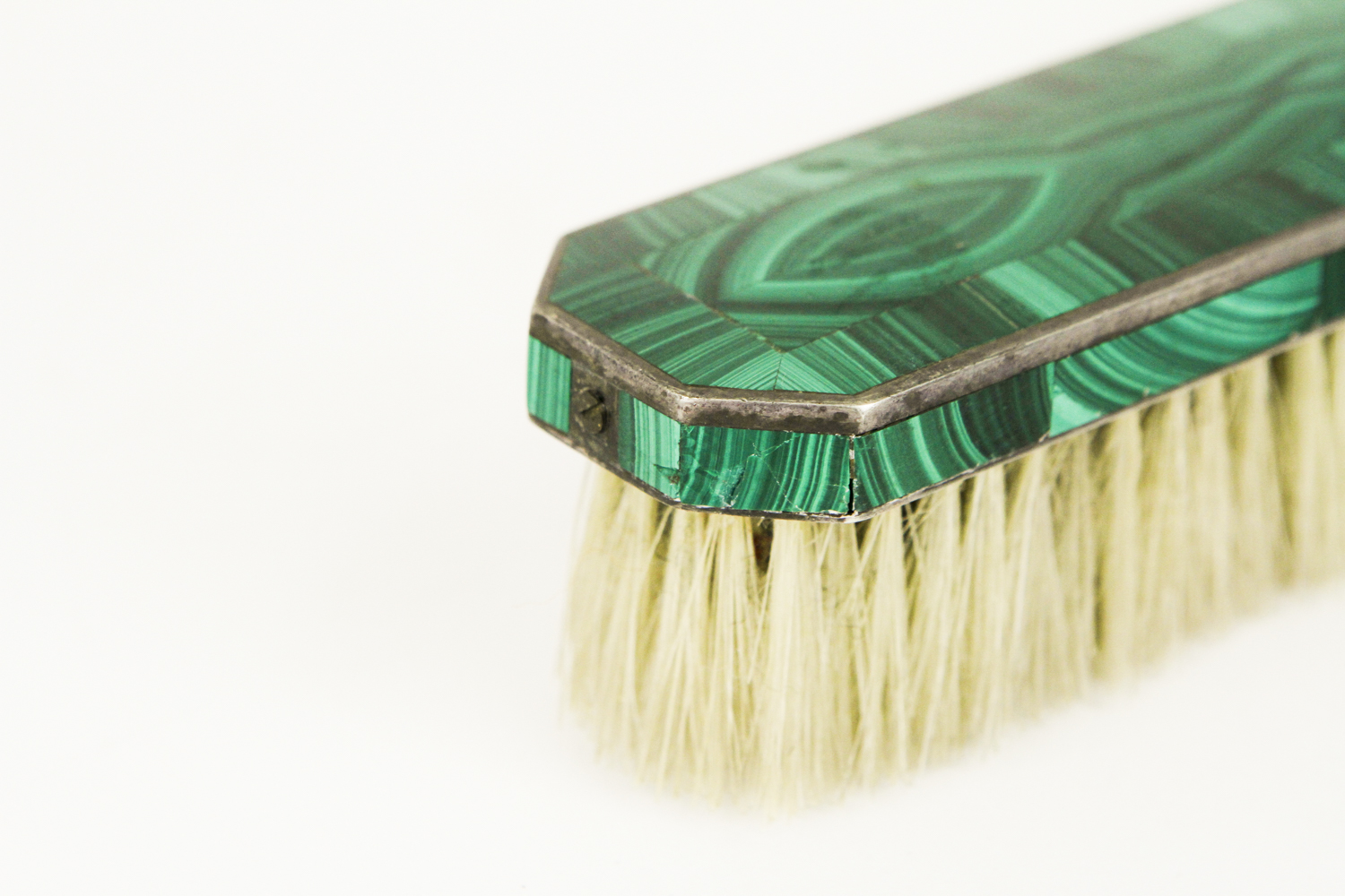 Art Deco Sterling Silver and Malachite Clothing Brush