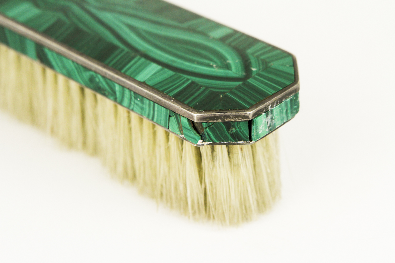 Art Deco Sterling Silver and Malachite Clothing Brush