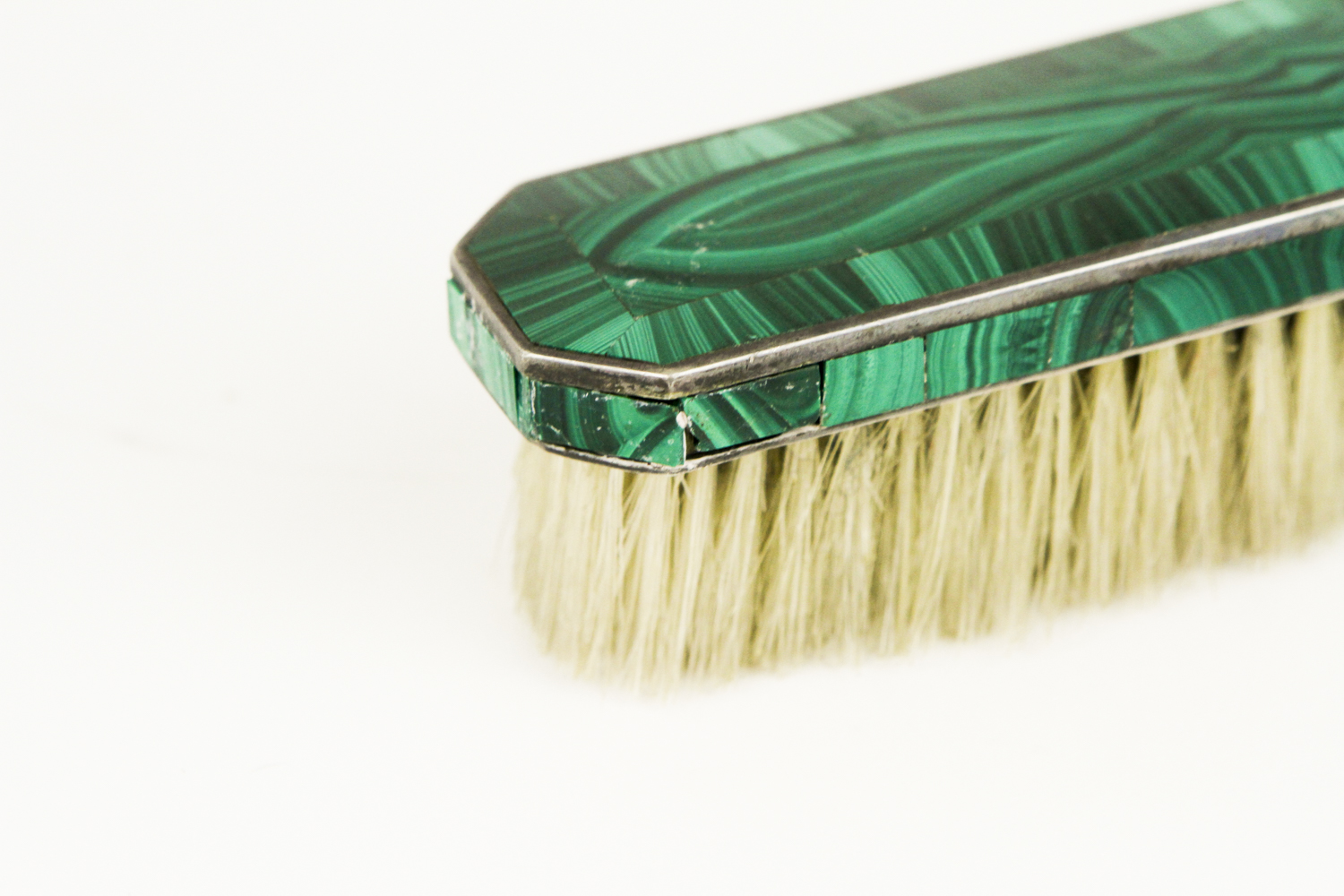 Art Deco Sterling Silver and Malachite Clothing Brush