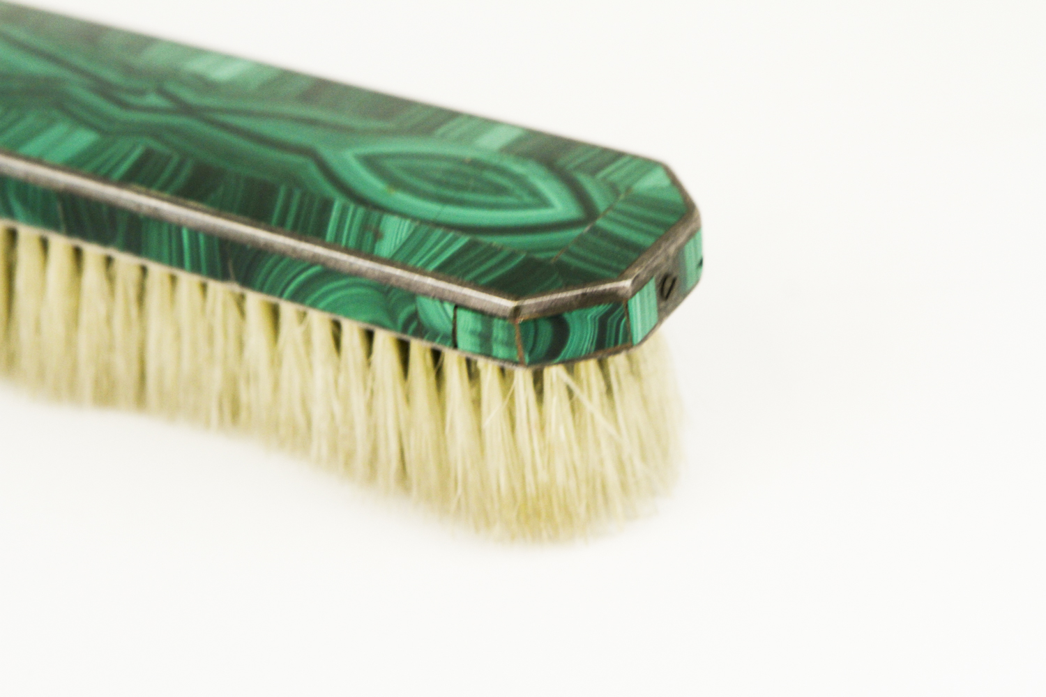 Art Deco Sterling Silver and Malachite Clothing Brush