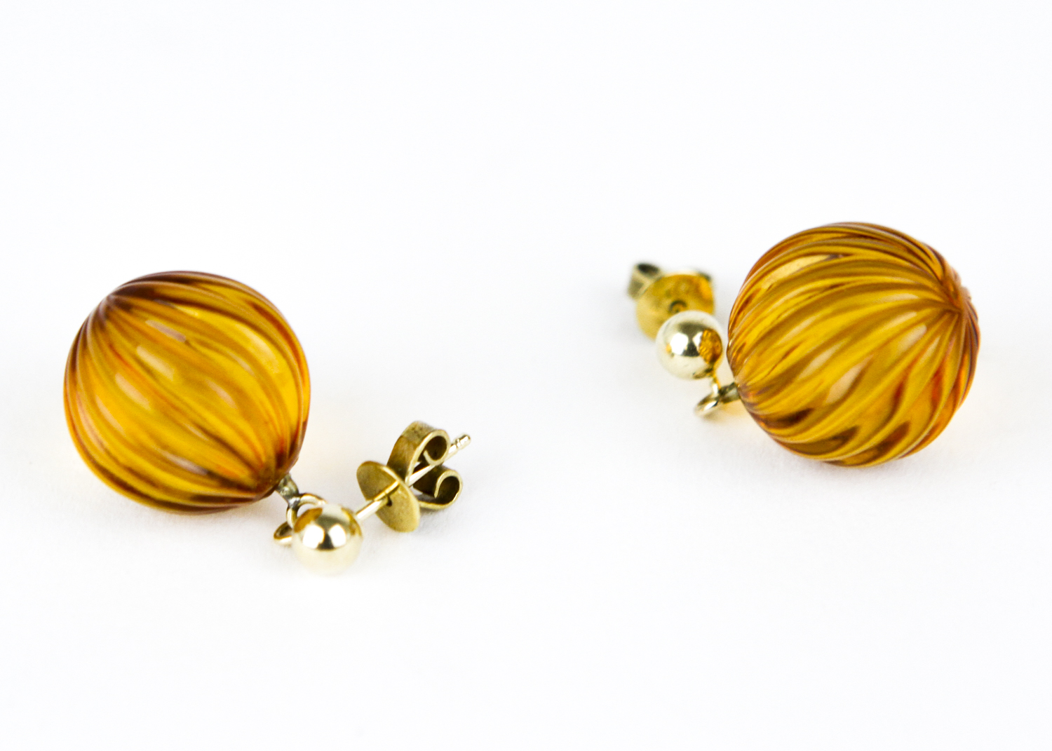 Vintage 14K Yellow Gold and Yellow Glass Ball Earrings