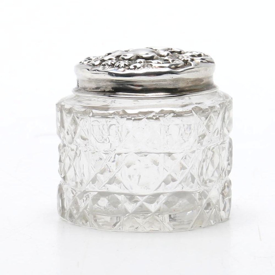 Antique Sterling Silver Lidded Glass Jar