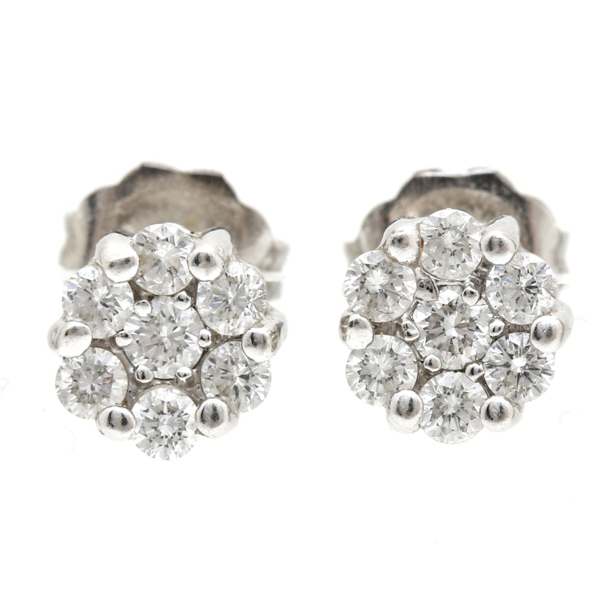 14K White Gold Diamond Floral Earrings