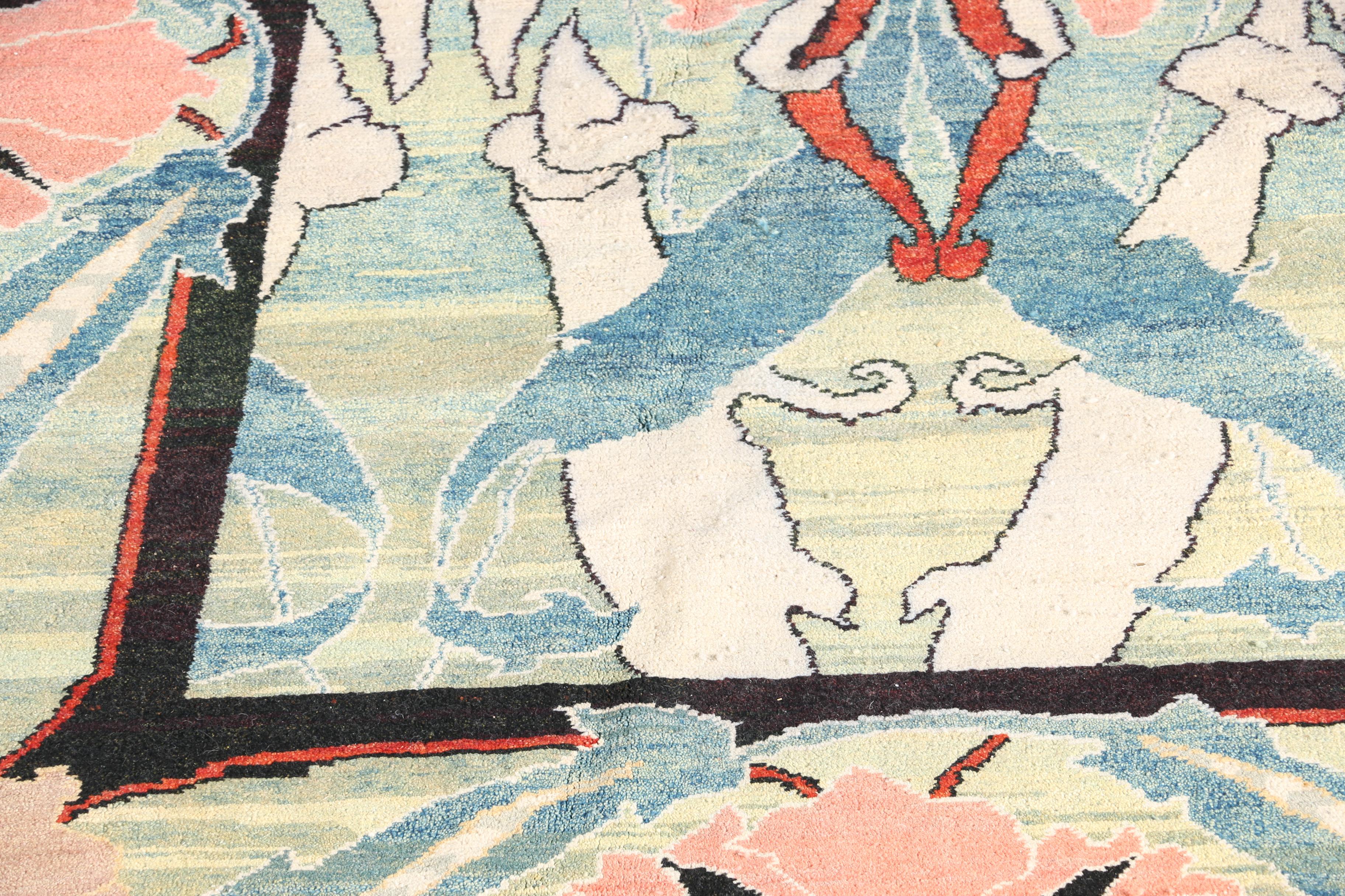 Hand-Knotted Turkish Arts and Crafts Area Rug