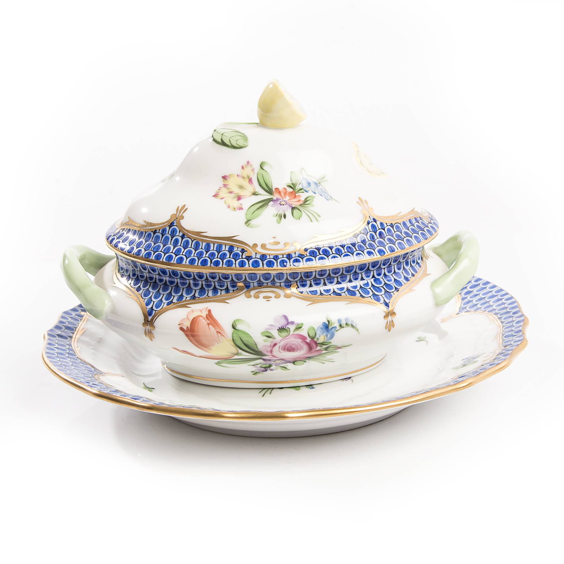 Herend "Printemps Blue Border" Mini Tureen and Underplate