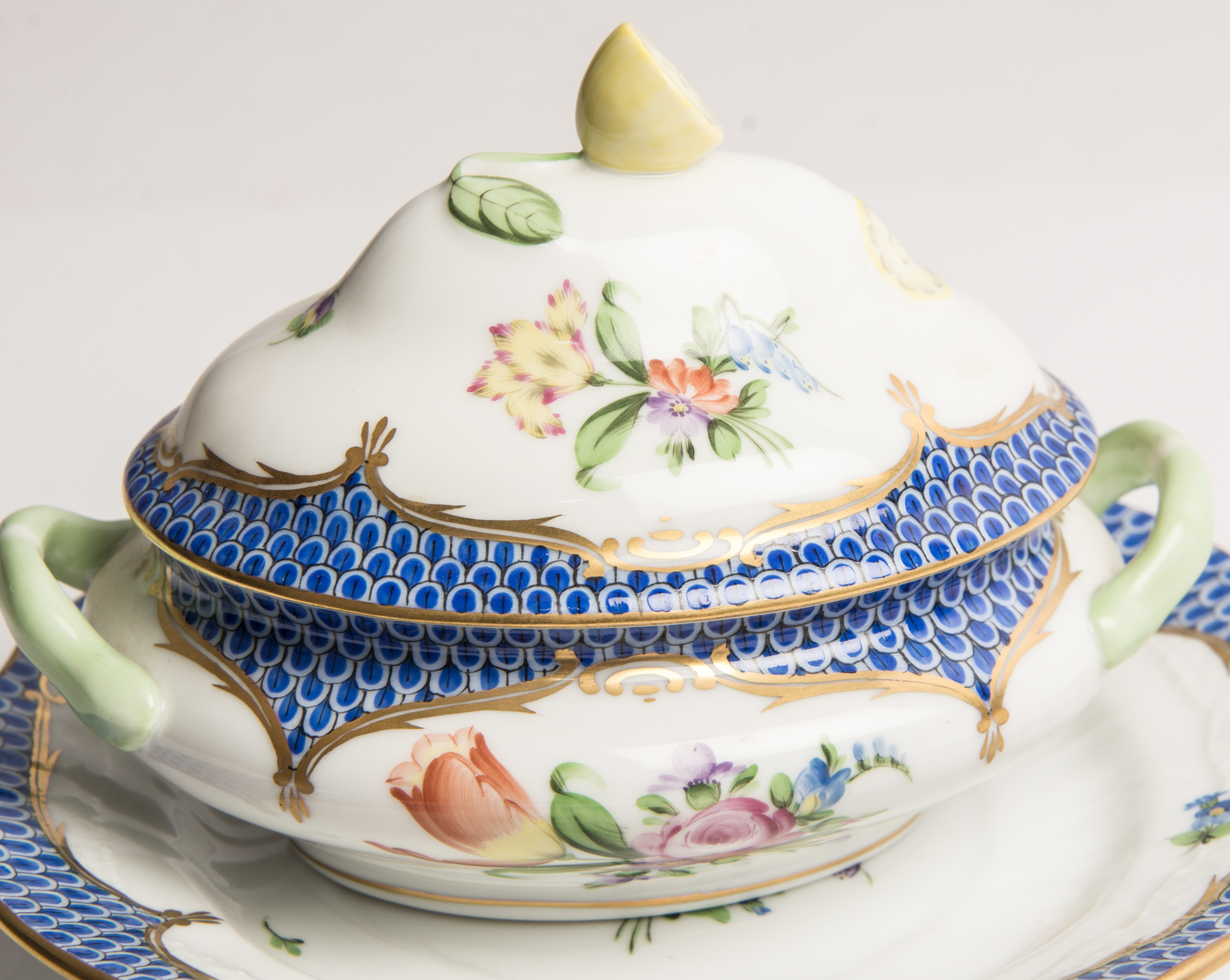 Herend "Printemps Blue Border" Mini Tureen and Underplate