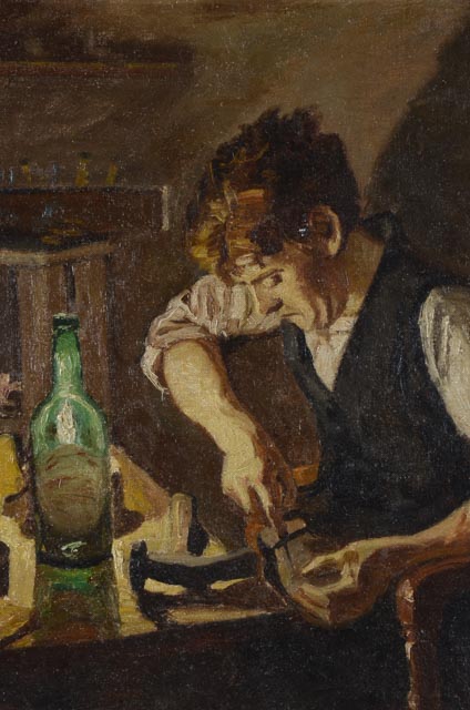 Antique Original Oil on Canvas of a Cobbler
