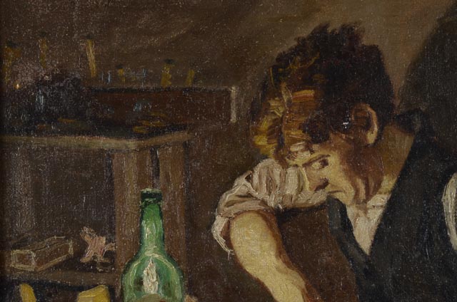 Antique Original Oil on Canvas of a Cobbler