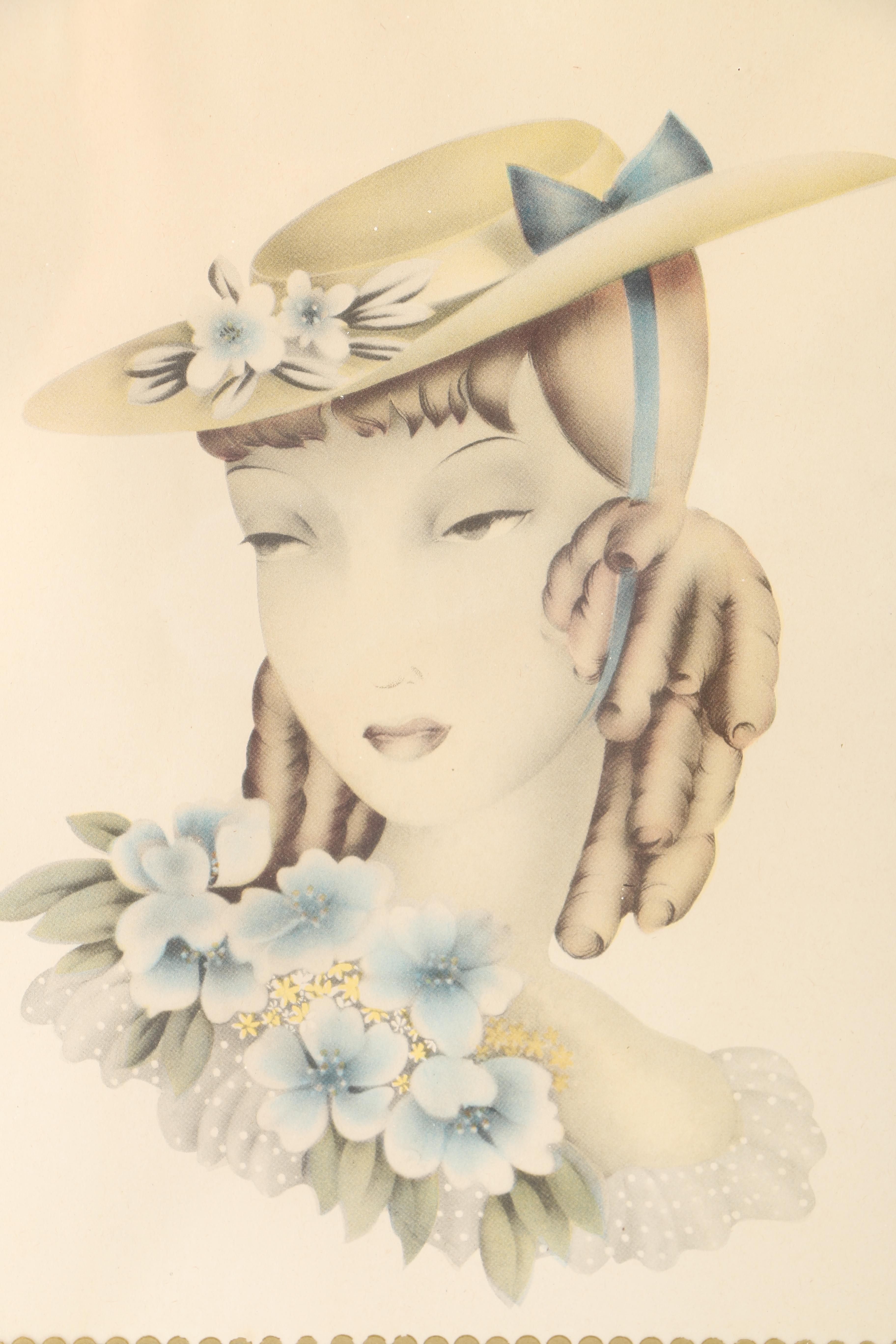 Vintage Offset Lithograph Portraits of Women