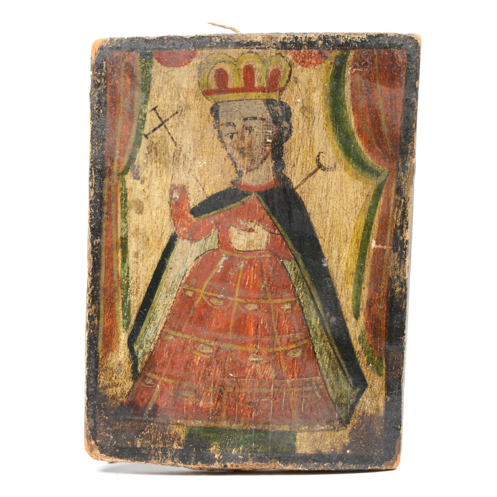 Antique Spanish Colonial Retablo of a Sainted Queen
