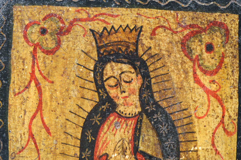 Antique Spanish Colonial Retablo of the Virgin of Guadalupe