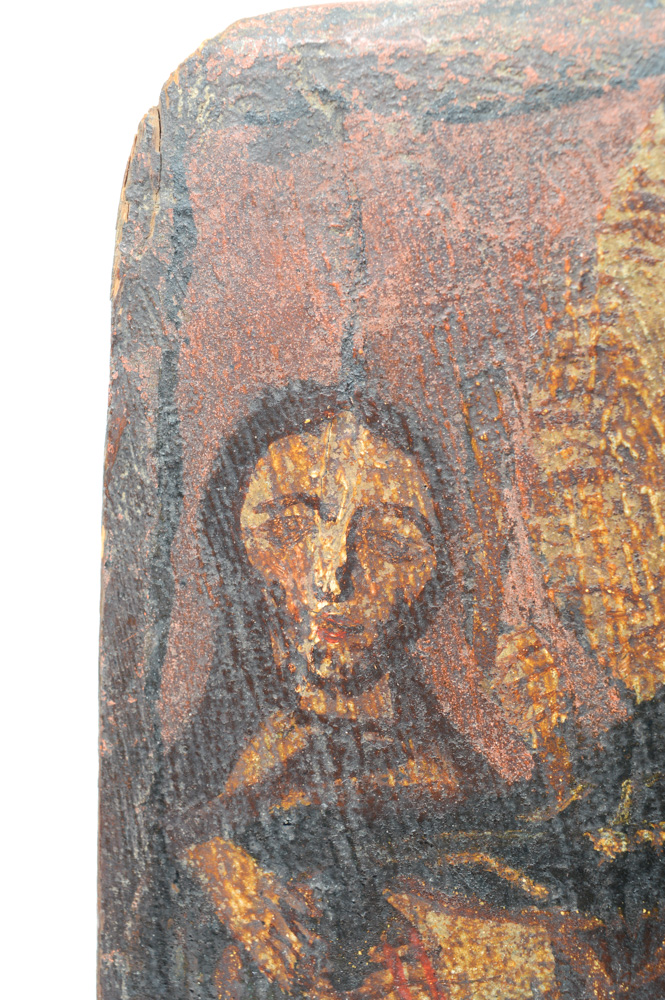 Antique Spanish Colonial Retablo of Mary with Two Figures