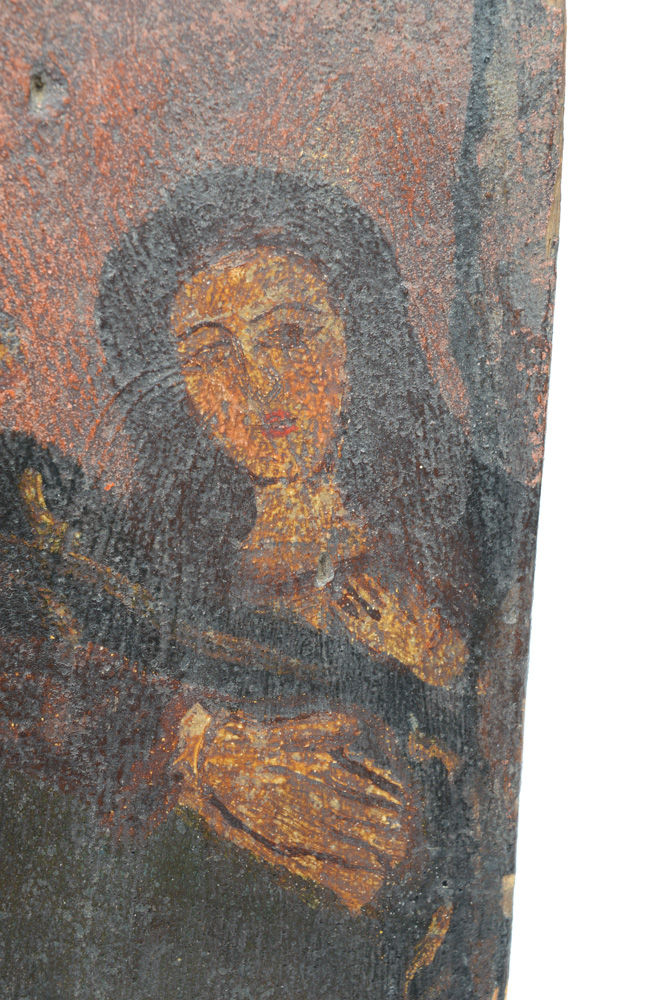 Antique Spanish Colonial Retablo of Mary with Two Figures