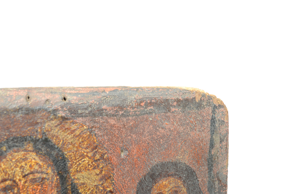 Antique Spanish Colonial Retablo of Mary with Two Figures