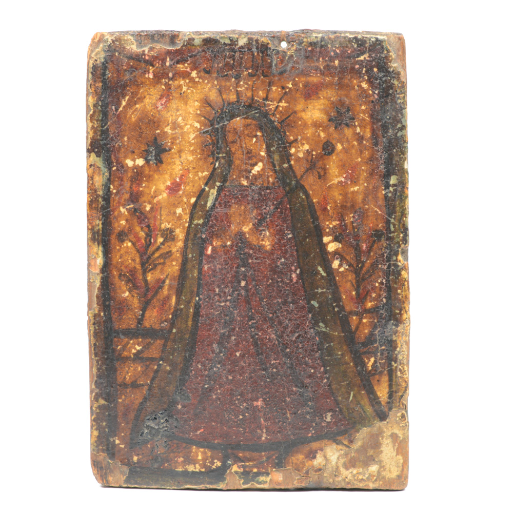 Late 18th Century Colonial Retablo of the Blessed Virgin Mary