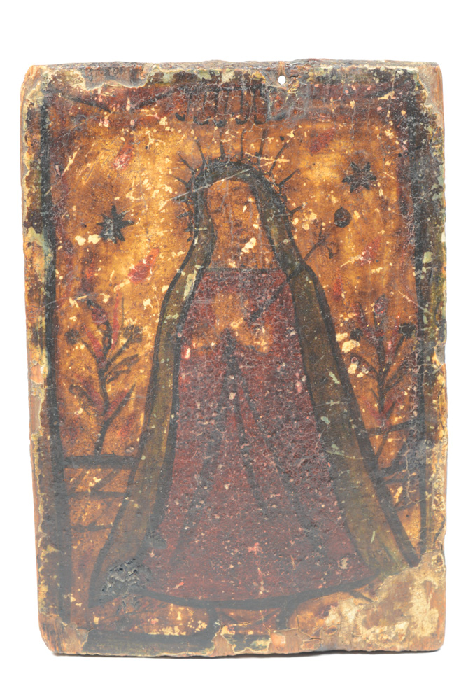 Late 18th Century Colonial Retablo of the Blessed Virgin Mary