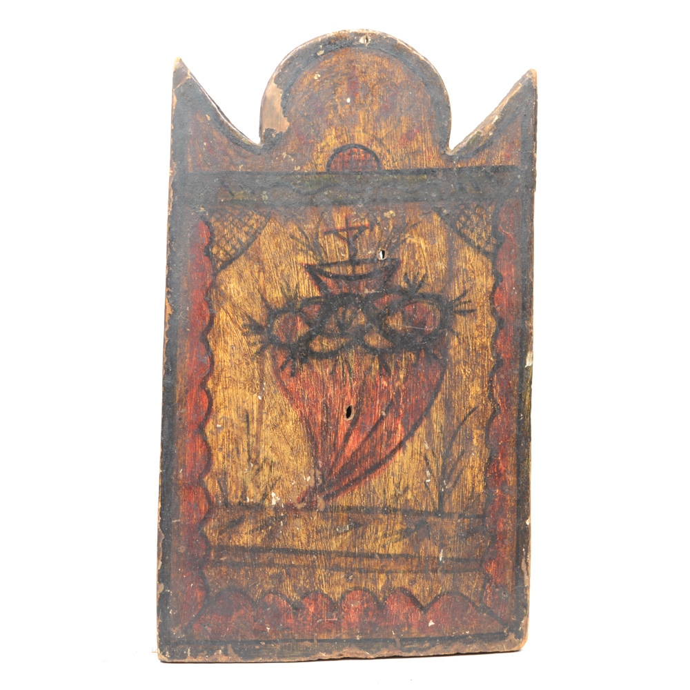 Antique Spanish Colonial Retablo-El Sagrado Corazón de Jesús