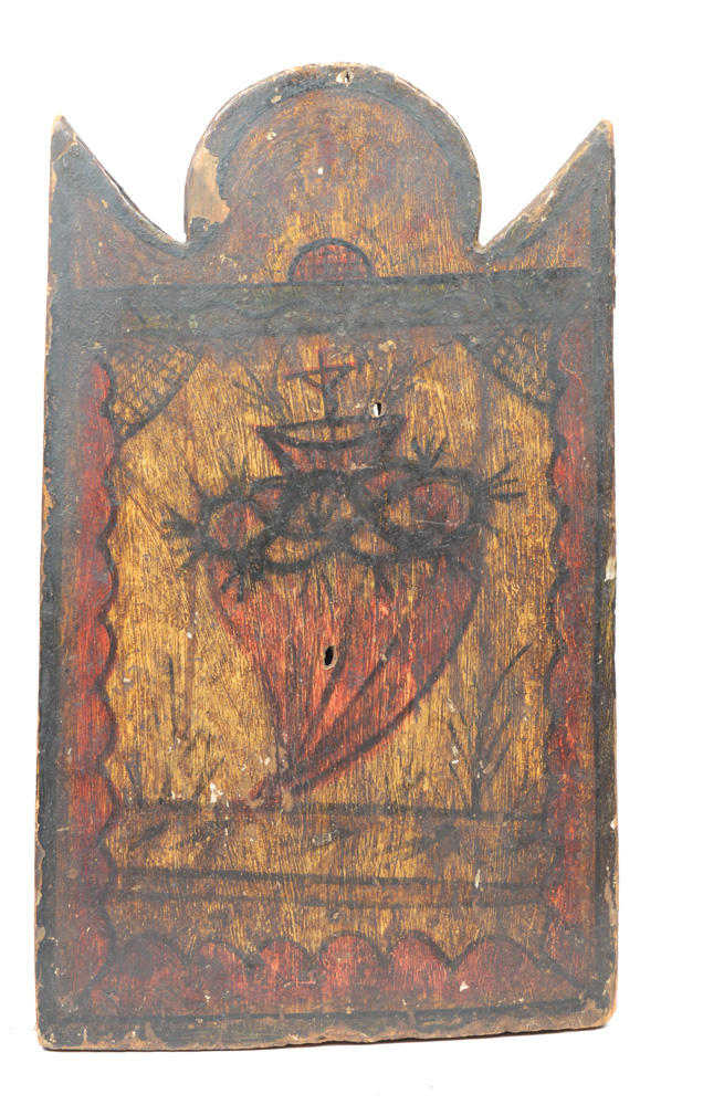 Antique Spanish Colonial Retablo-El Sagrado Corazón de Jesús
